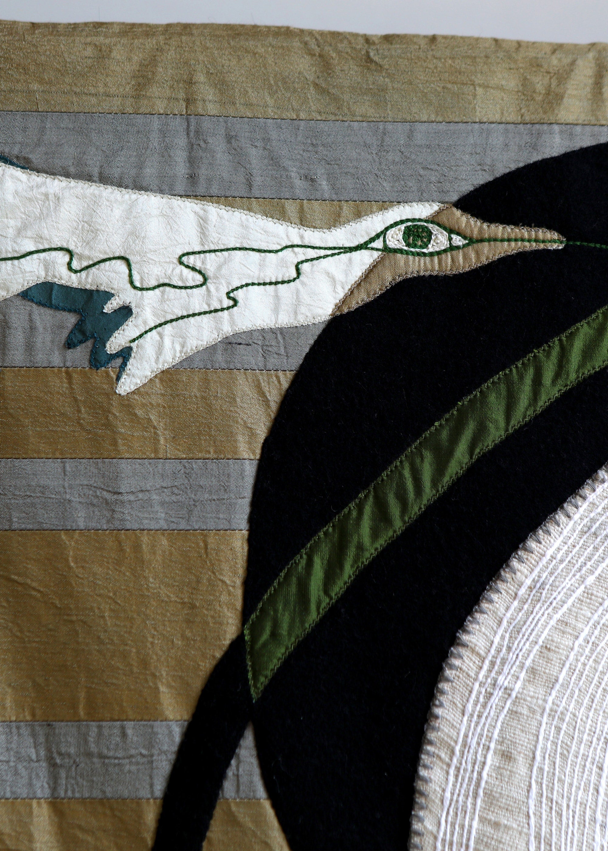 Simple Flight Tapestry — side angle showing embroidered details and colors