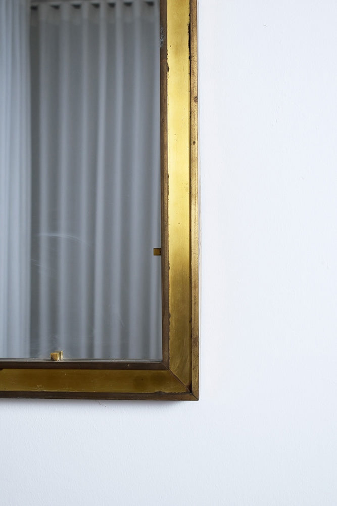 Brass Square Mirror, 1960s — corner view against white wall
