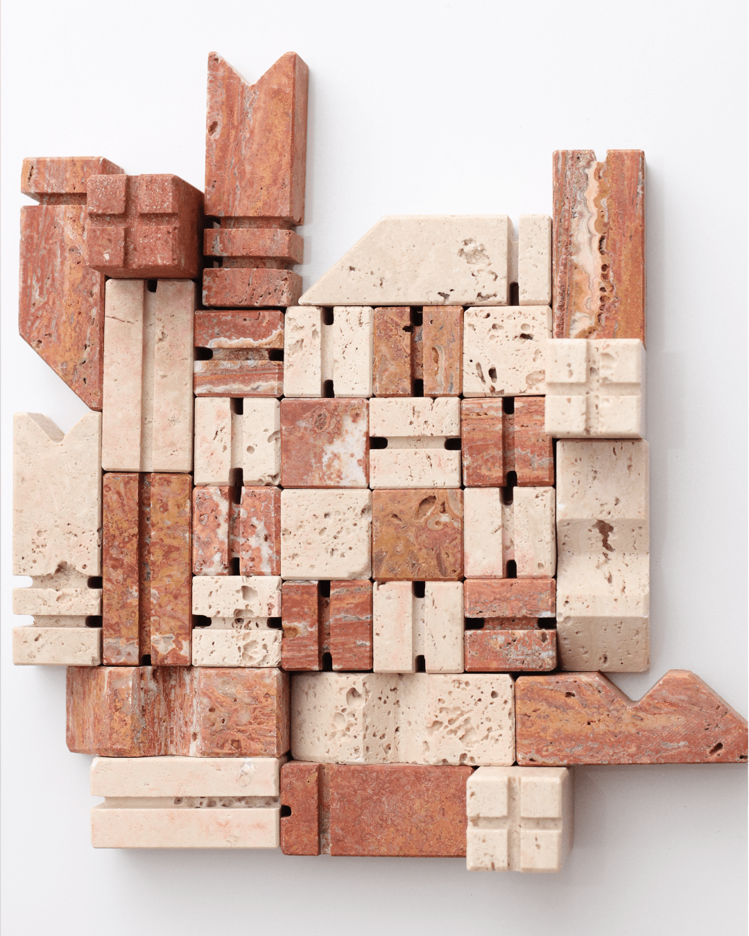 Modernist Chess Set — close-up of textured stone pieces