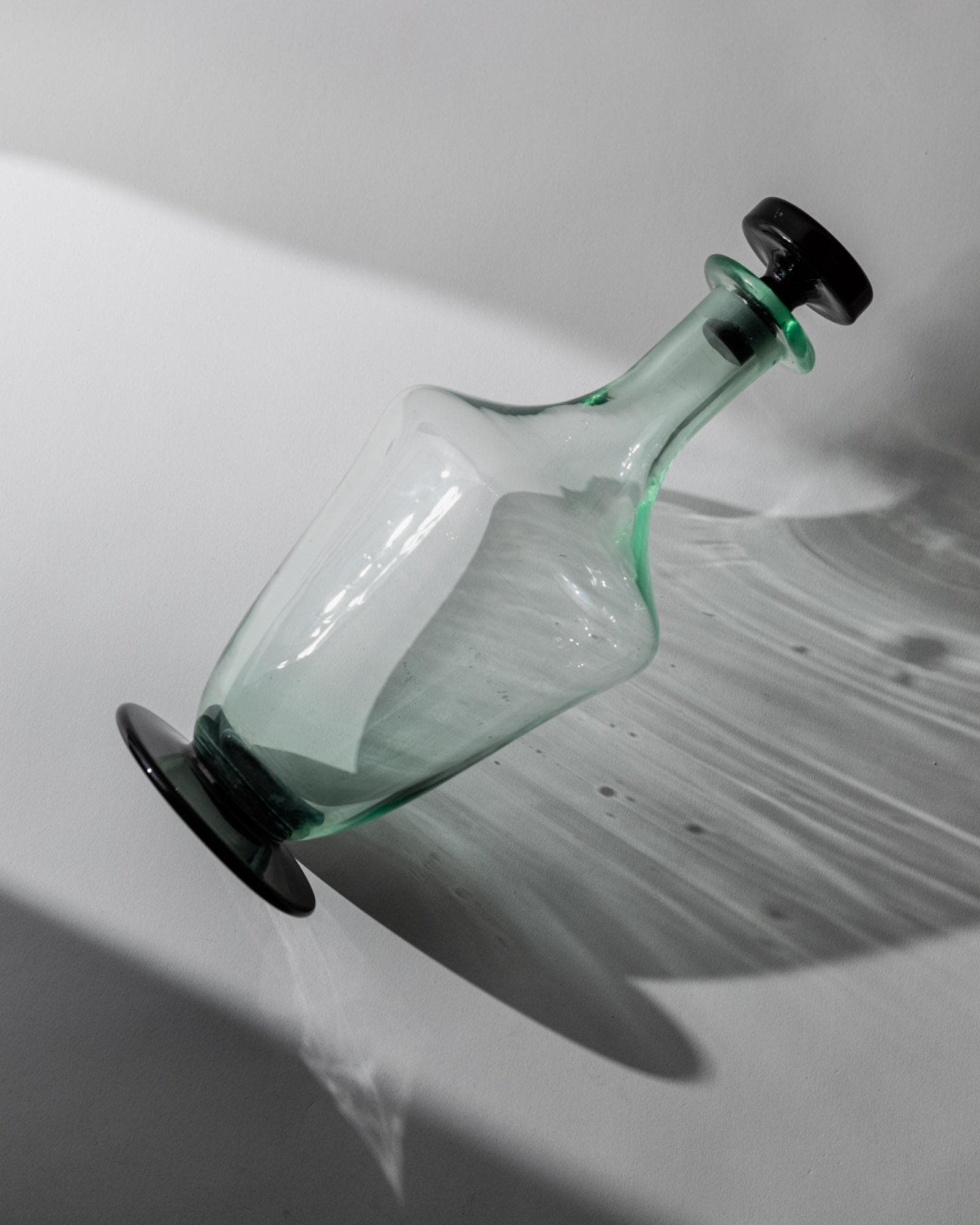 1960s Murano Glass Decanter — side angle with green glass and black base