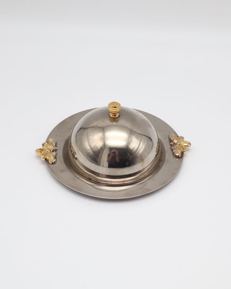 Vintage Silver-Plated Cloche with Gold Ribbon Accents – Circa 1970 by Forma Finds | The Oblist