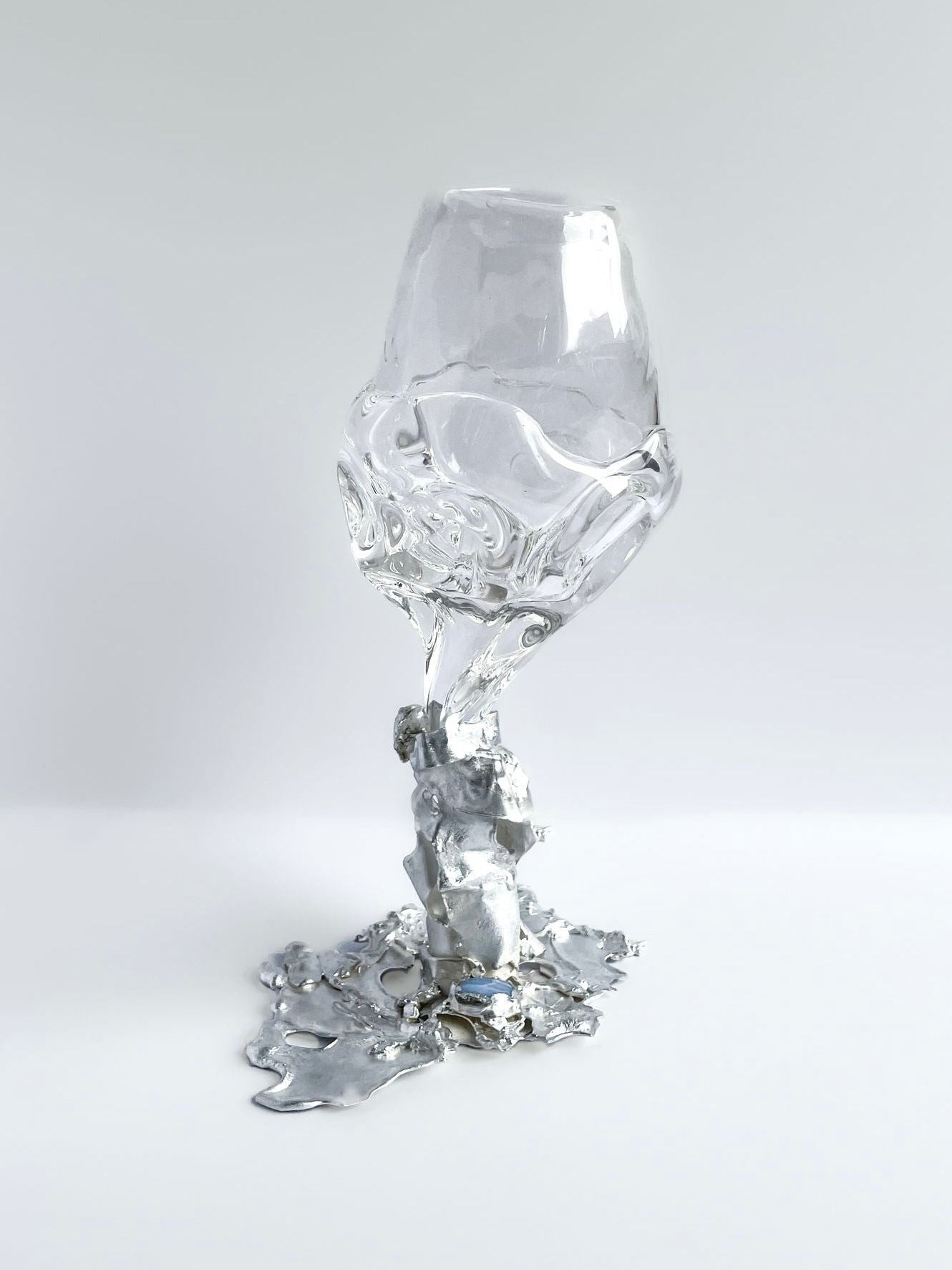 Jewelled Goblet no. 9 x Lindsey Fontijn — side angle showing clear glass and metallic base