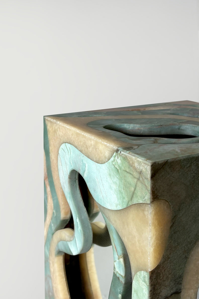 Orbis' Marble Stool/Side Table — close-up of green marble surface detail