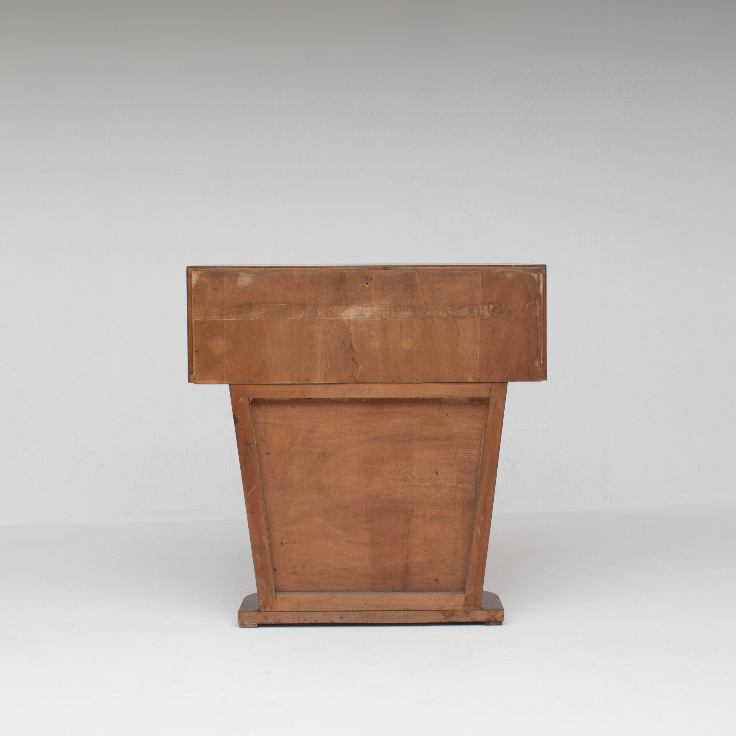 Art Deco Walnut Console with Inlay Details — rear view highlighting wooden texture