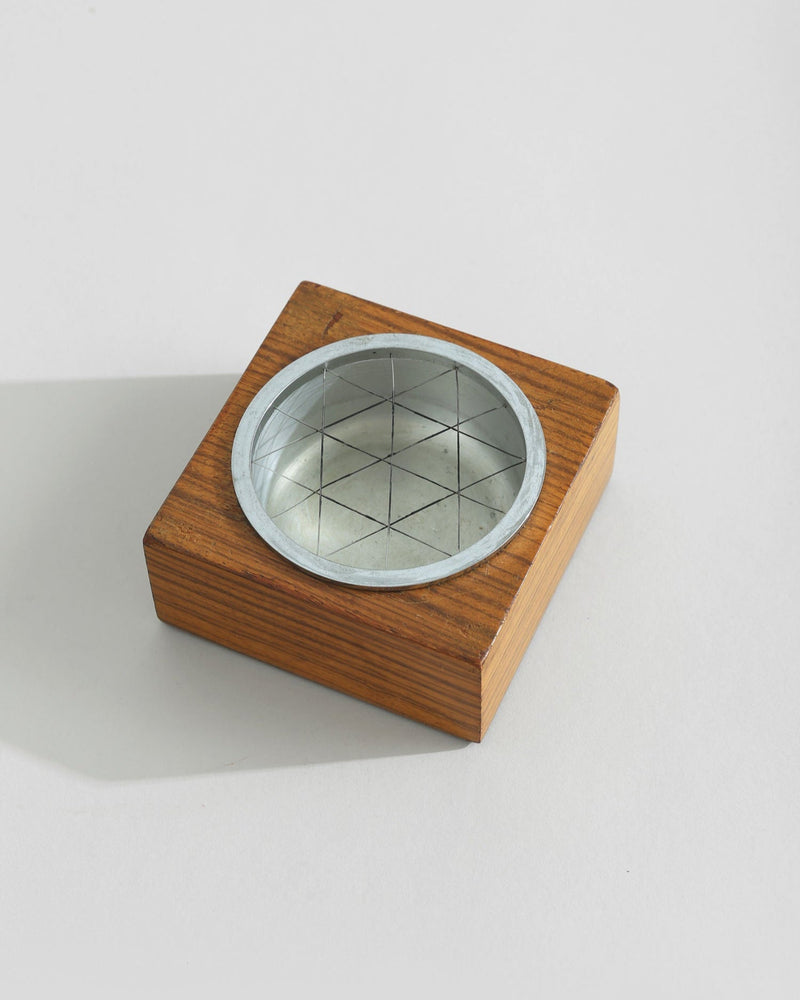 Mid-century wooden ashtray with geometric mirrored interior
