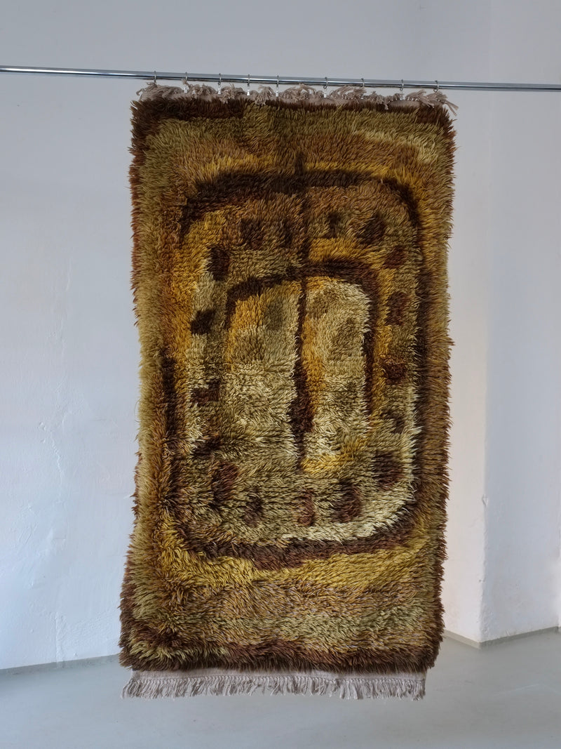 Vintage Swedish Brown Wool Rya Rug | 1960s by Veter Vintage | The Oblist — brown wool, handcrafted design
