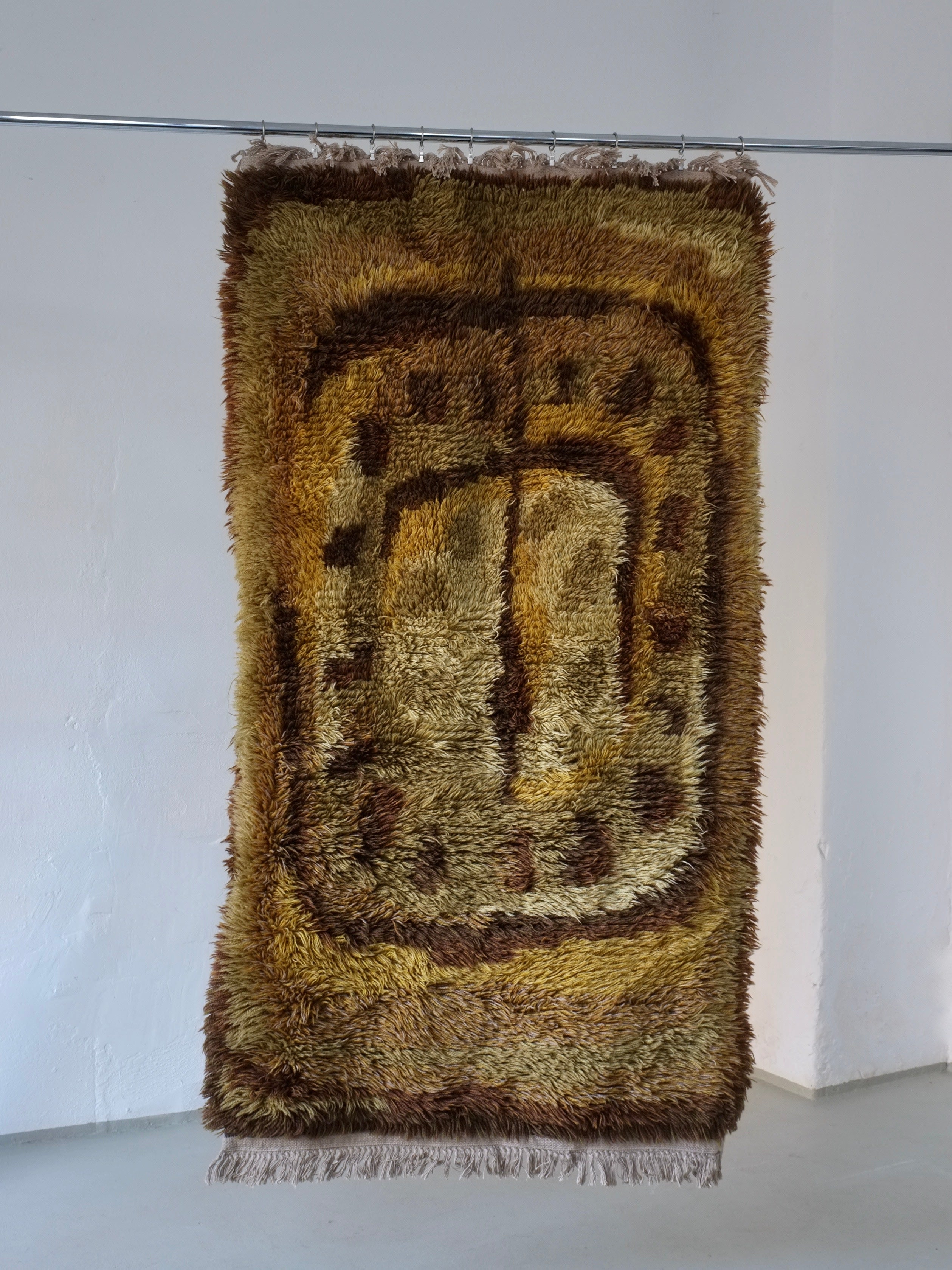 Vintage Swedish Brown Wool Rya Rug | 1960s by Veter Vintage | The Oblist — brown wool, handcrafted design