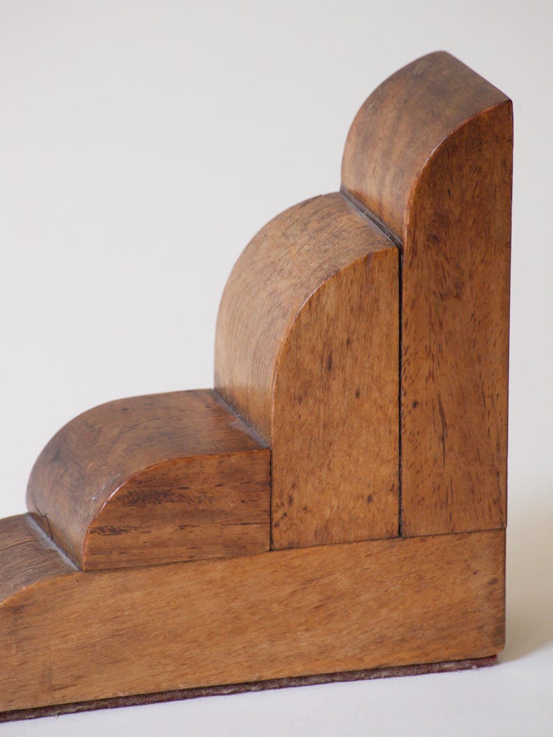 Art Deco Wooden Bookends Pair, 1930s — side angle