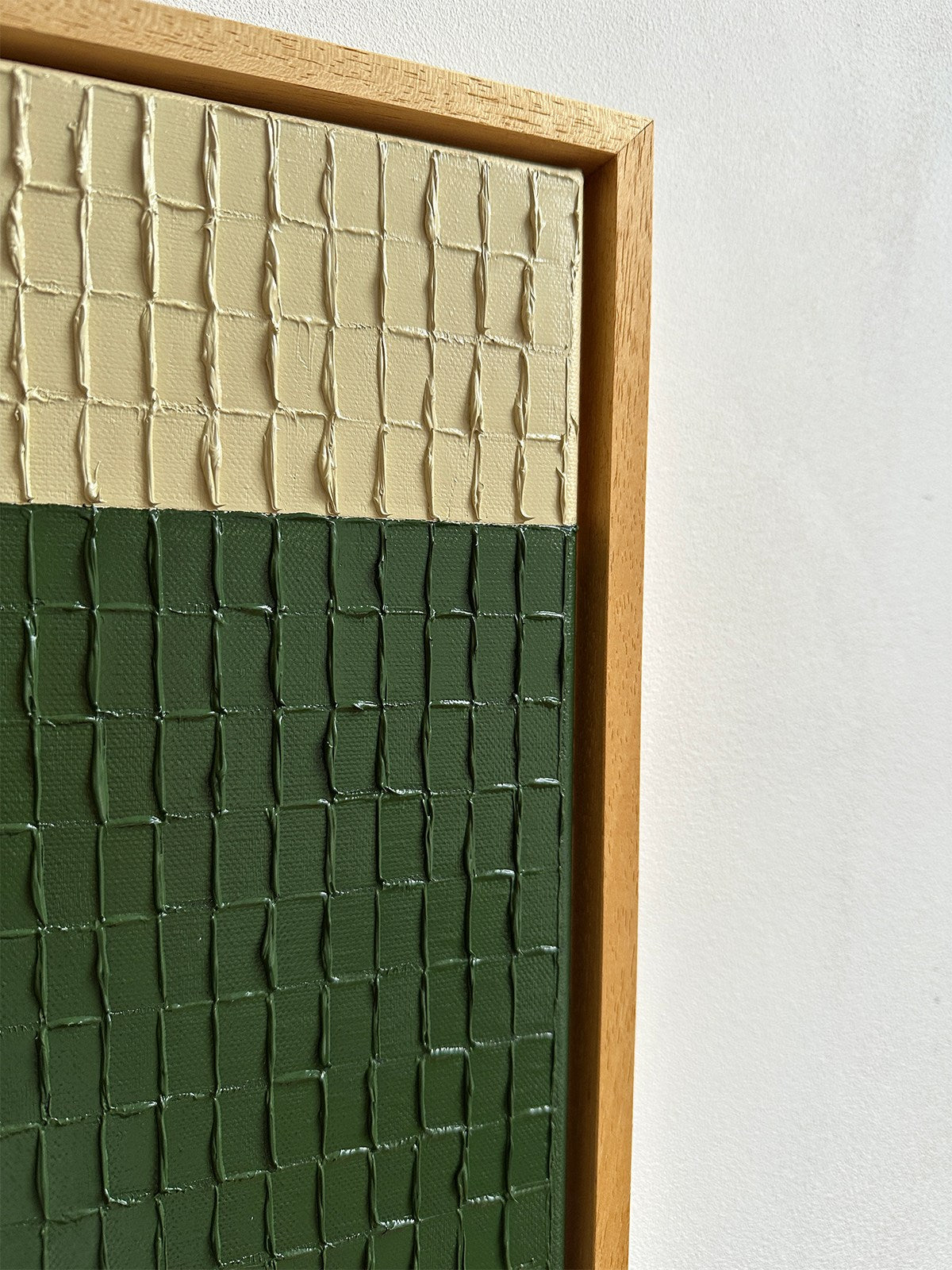 Buff Verte' Painting — side angle showing textured green and beige surface