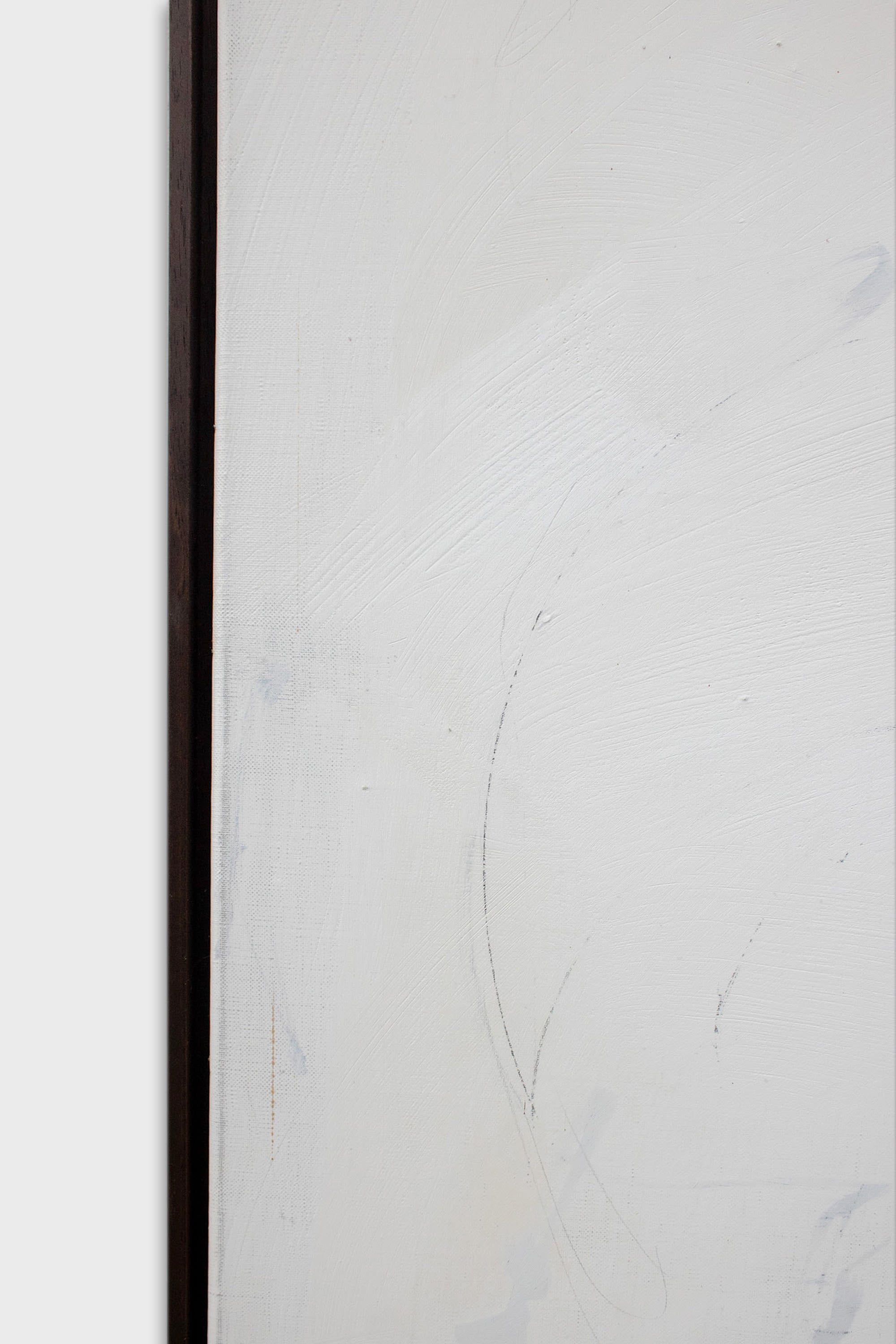 Close-up detail of textured white linen canvas with subtle brushstrokes