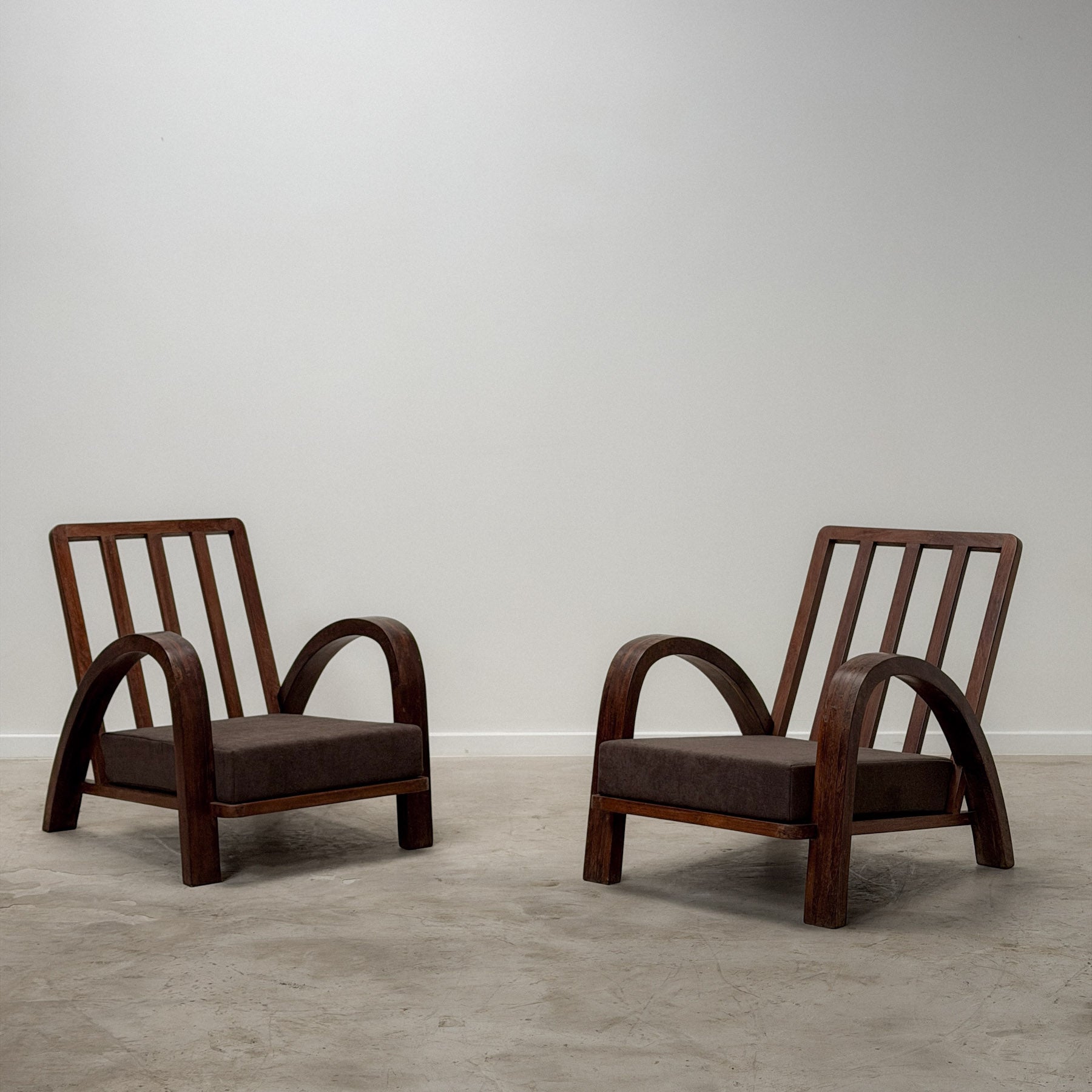Pair of Mid-Century Armchairs in Exotic Wood — detail view