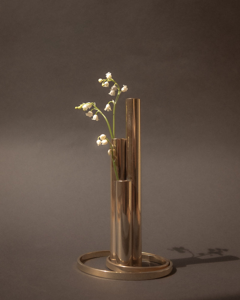 Italian 24kt Gold-Plated Soliflore Vase — Modernist Triple Tube Design, c. 1970s by Trove Paris | The Oblist