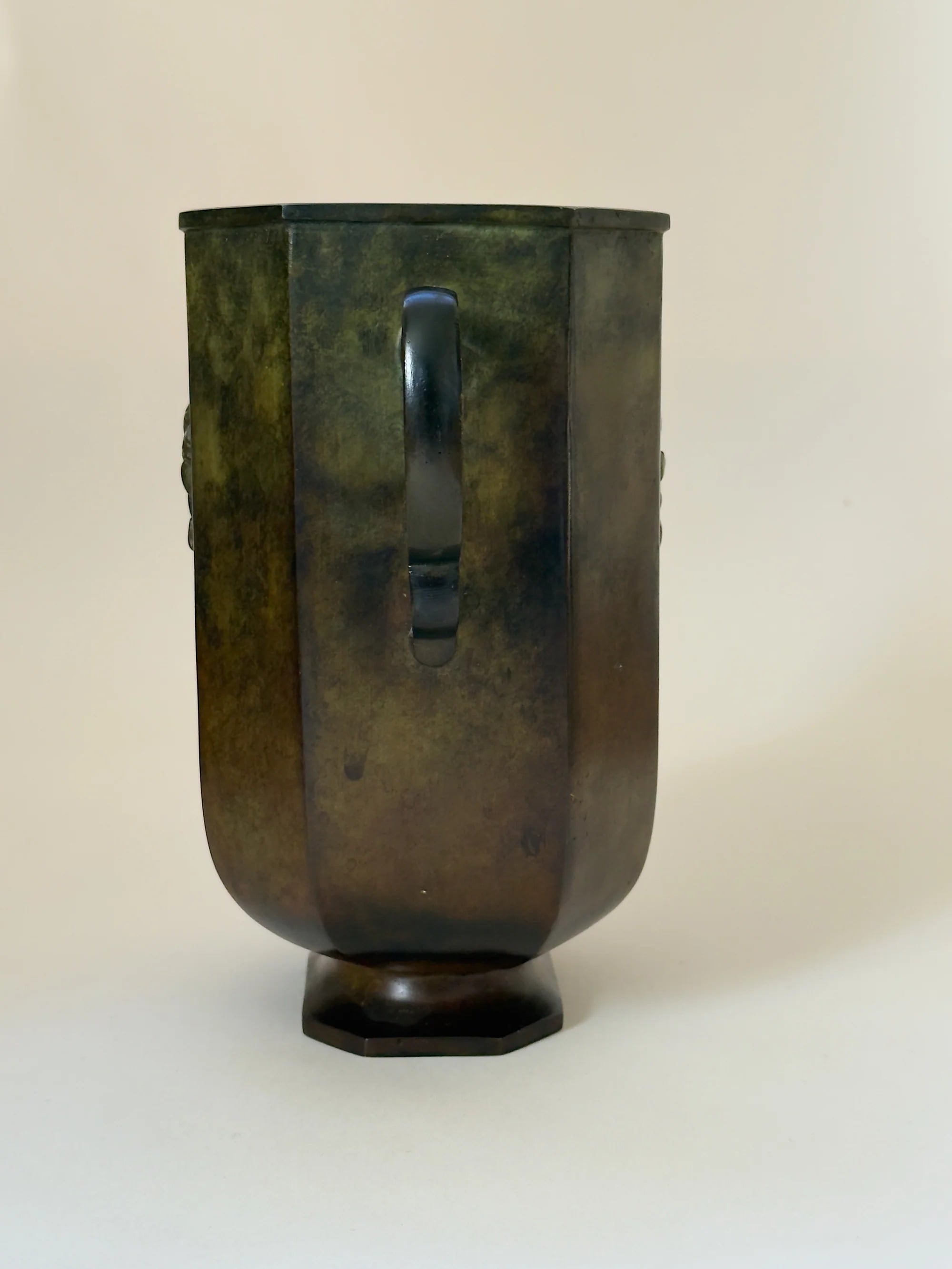 Art Deco Bronze Vase by GAB, Sweden, 1920s–30s — side view highlighting dark bronze color and handle