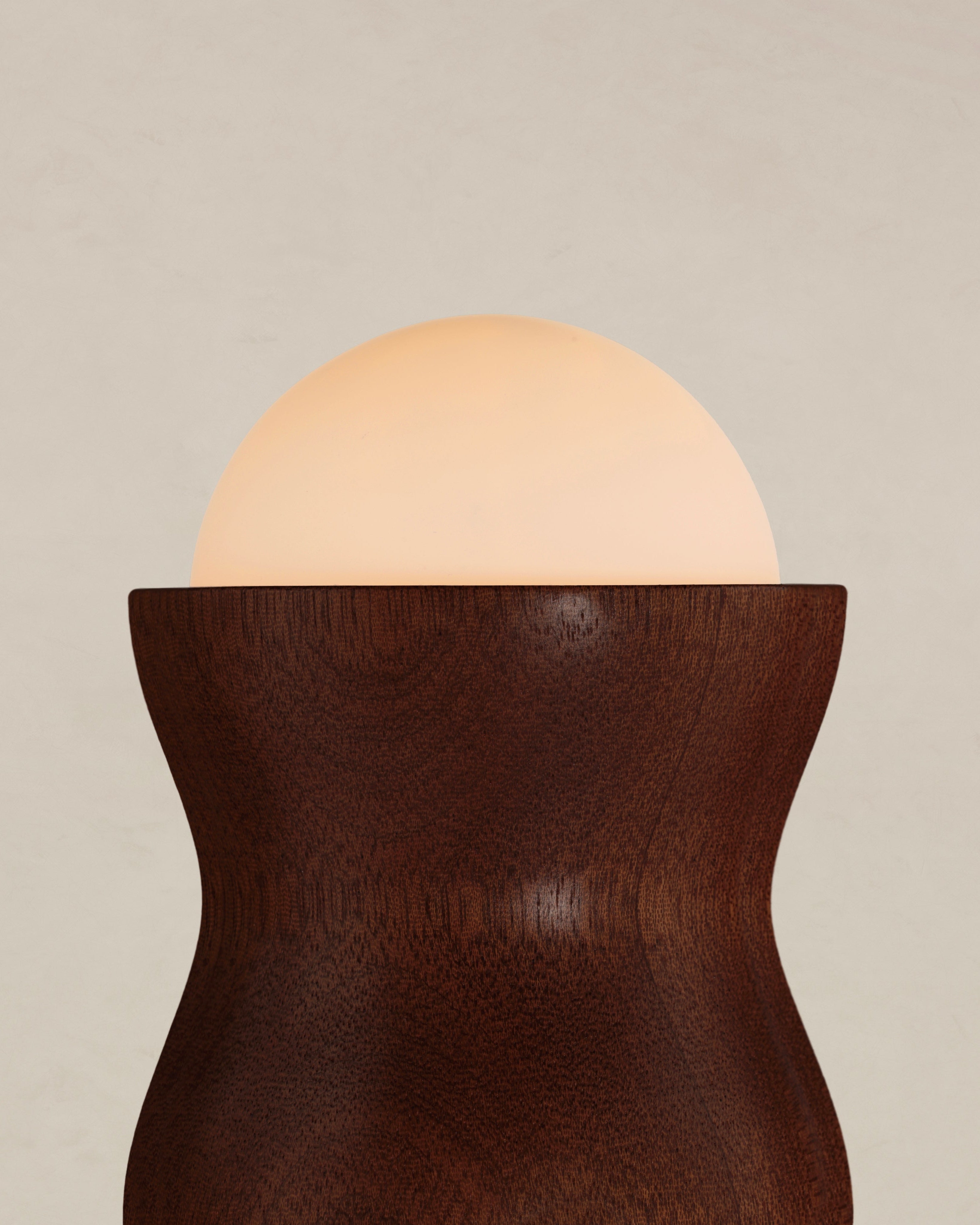 Tougarine Table Lamp — close-up of wooden base with glowing orb
