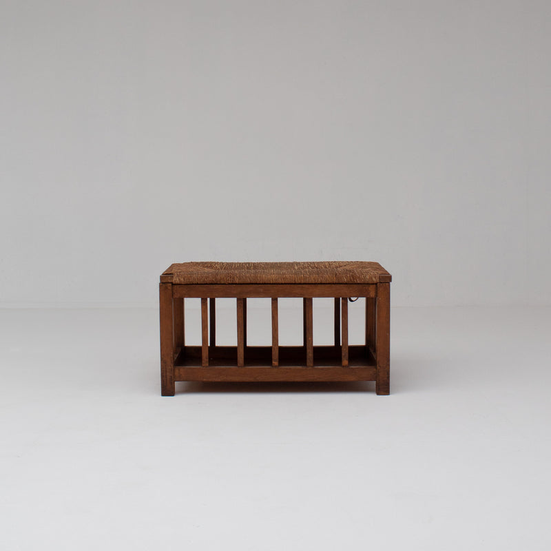 French Oak Storage Bench with Woven Rush Seat by Malata Antwerp | The Oblist