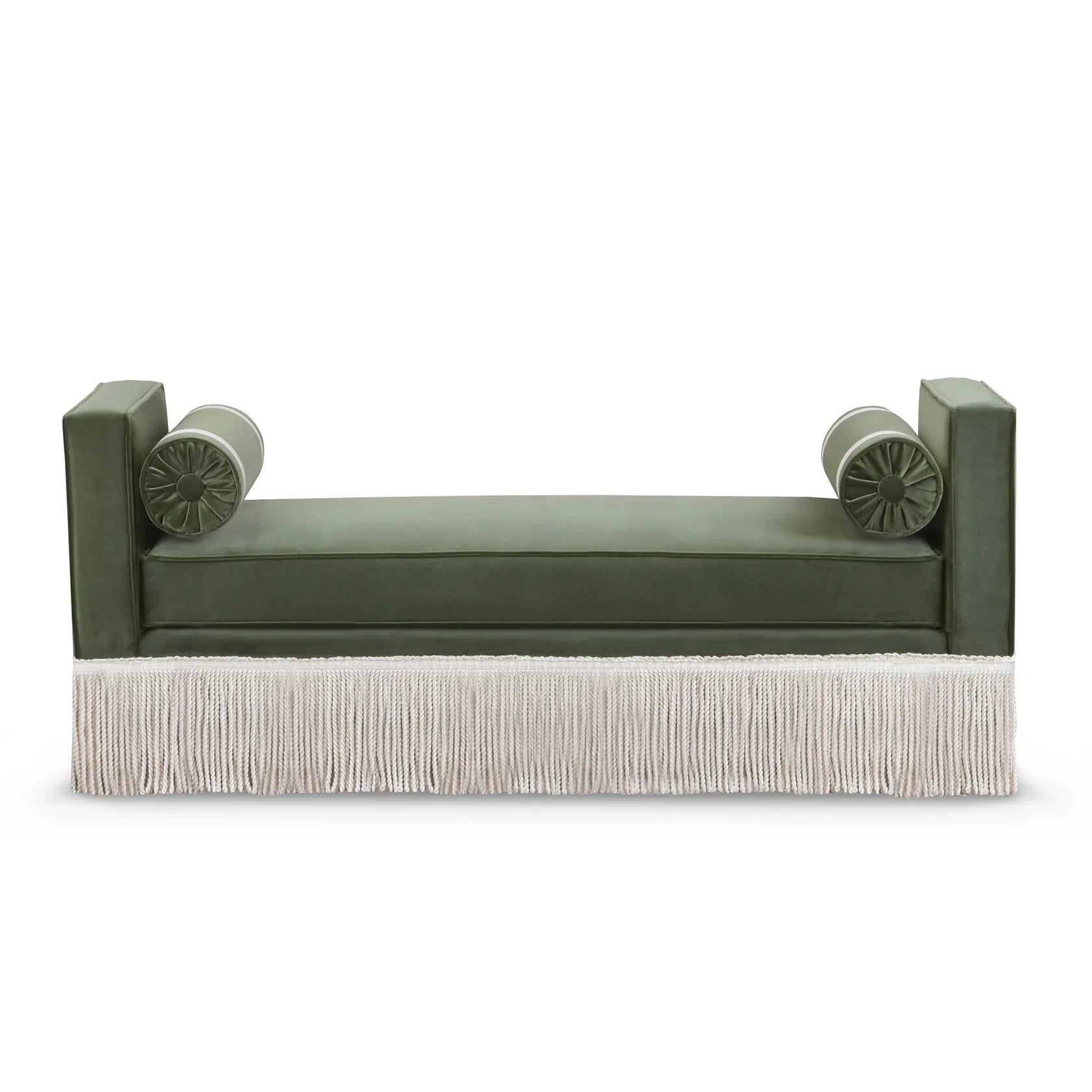 Julian Seat Bench - Green Velvet & Fringe — side angle