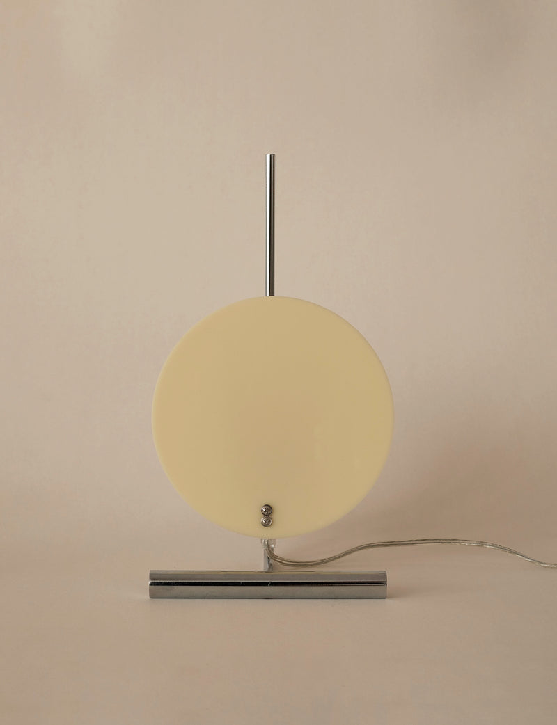 Vintage Habitat Table Lamp with Rotating Disc Shade on Chrome Stem, c. 1990 — detail view