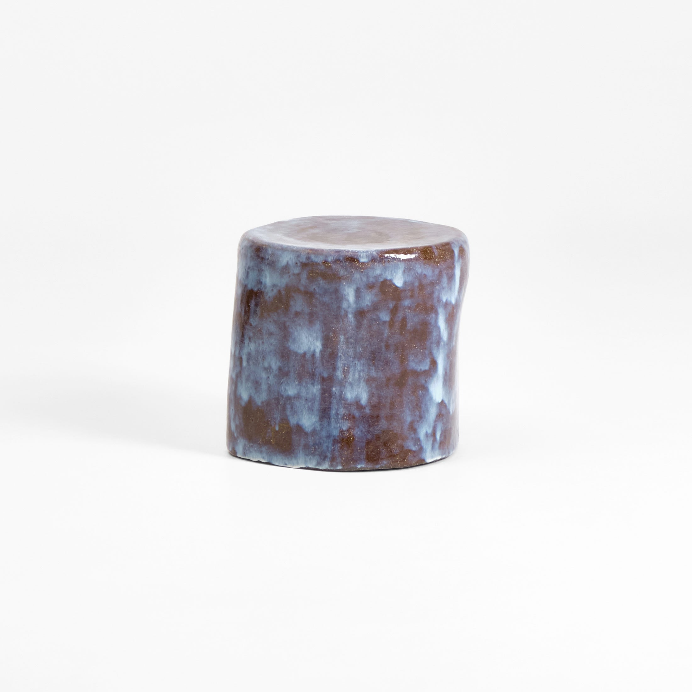 Ceramic Side Table (small) — angled view of blue glazed surface