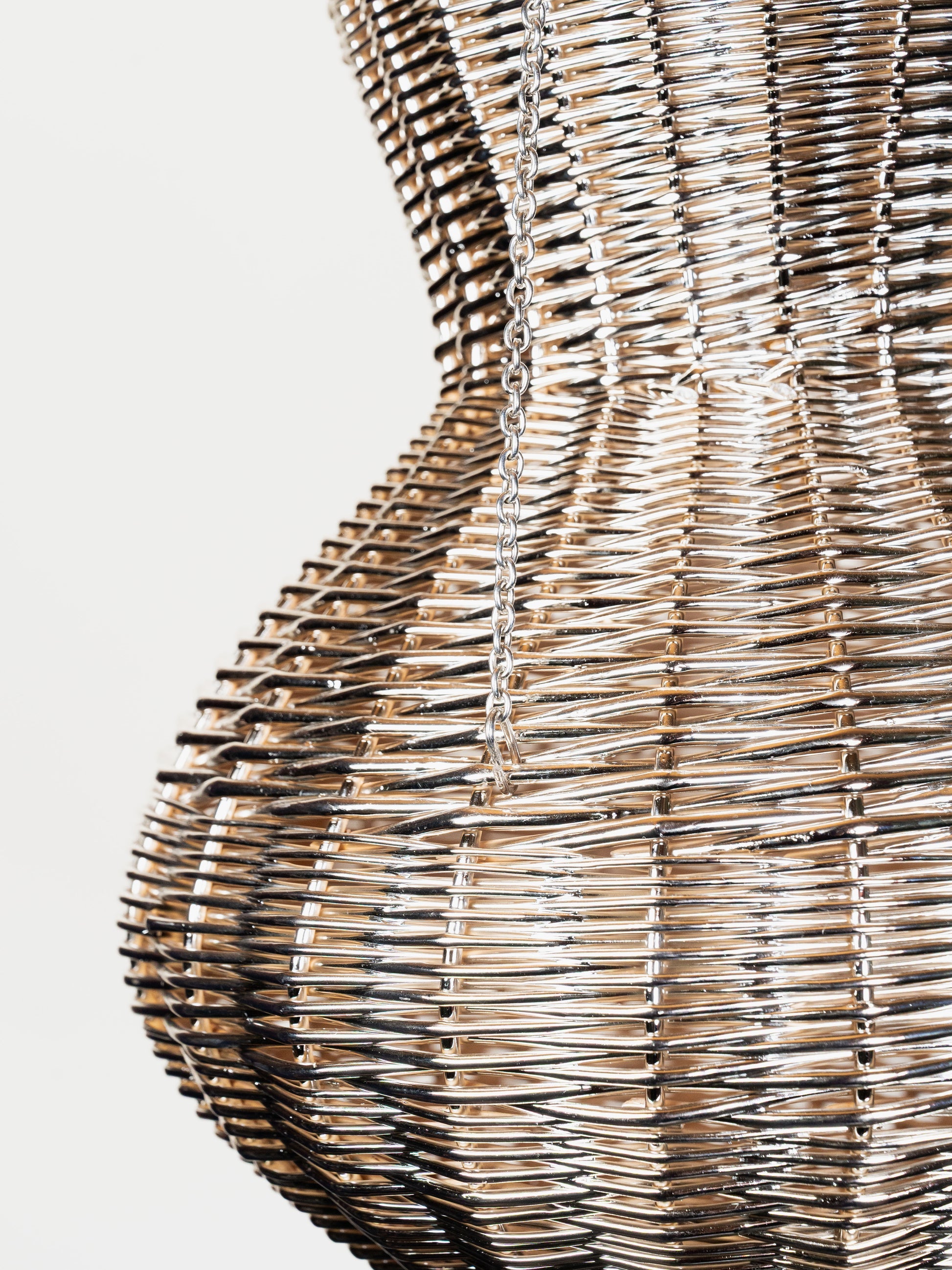 OMAN Contemporary Pendant Light design by Léa Zeroil in Metal and Woven Wicker — close-up of woven wicker texture