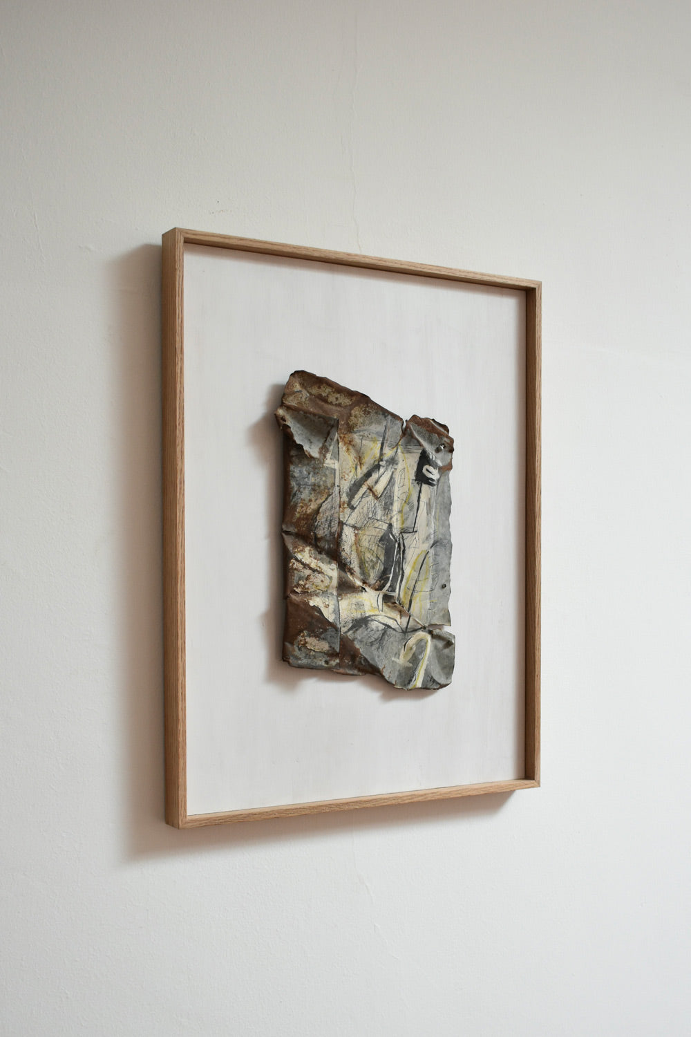 Mixed Media Artwork Painting on Metal by Gen — close-up of textured metal surface in wooden frame