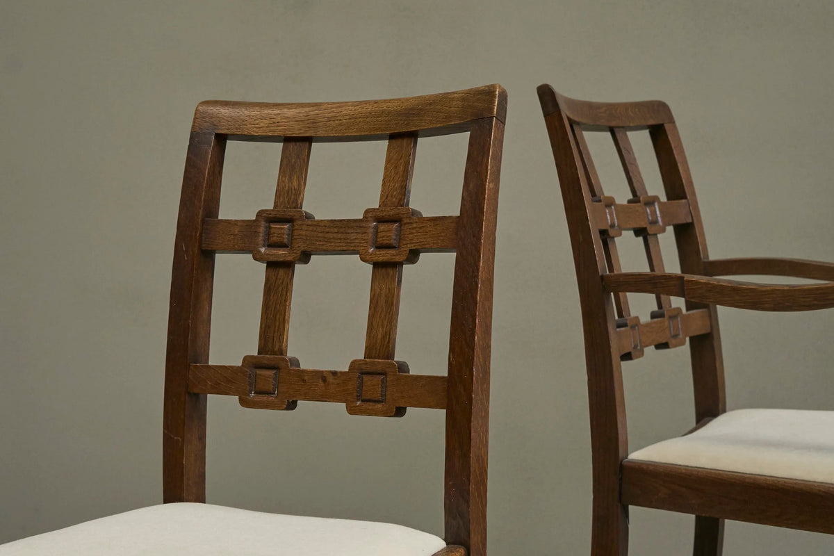 Beautiful Set of 4 French Chairs in Solid Oak and Velvet 1940s — alternate view