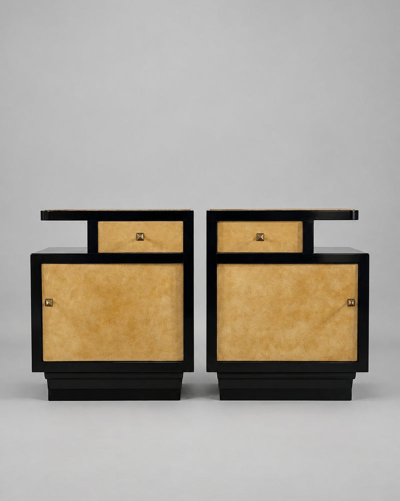 Italian Art Deco Parchment Bedside Tables, 1930s–40s — alternate view