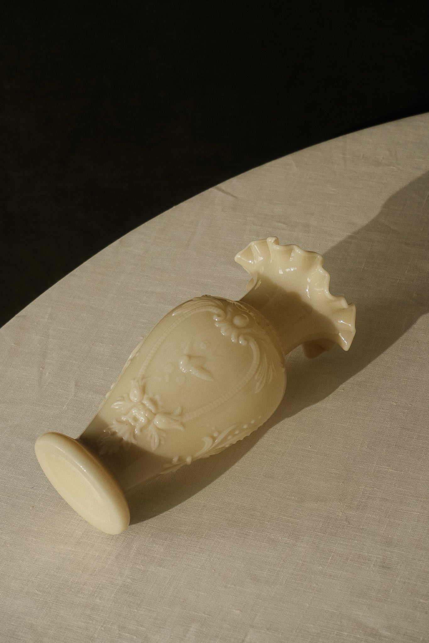 Cream Opaline Glass Vase — lifestyle setting