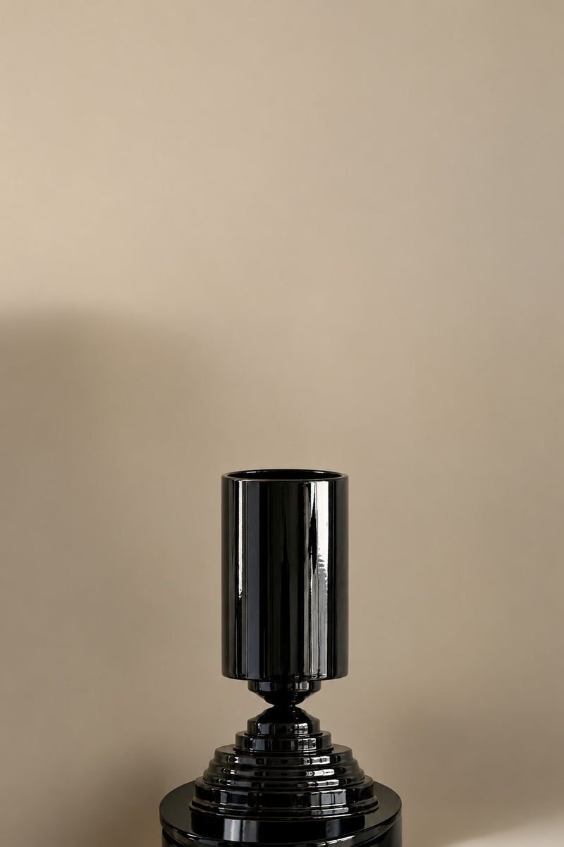 Art Deco Vase in Black glossy Metal — detail view