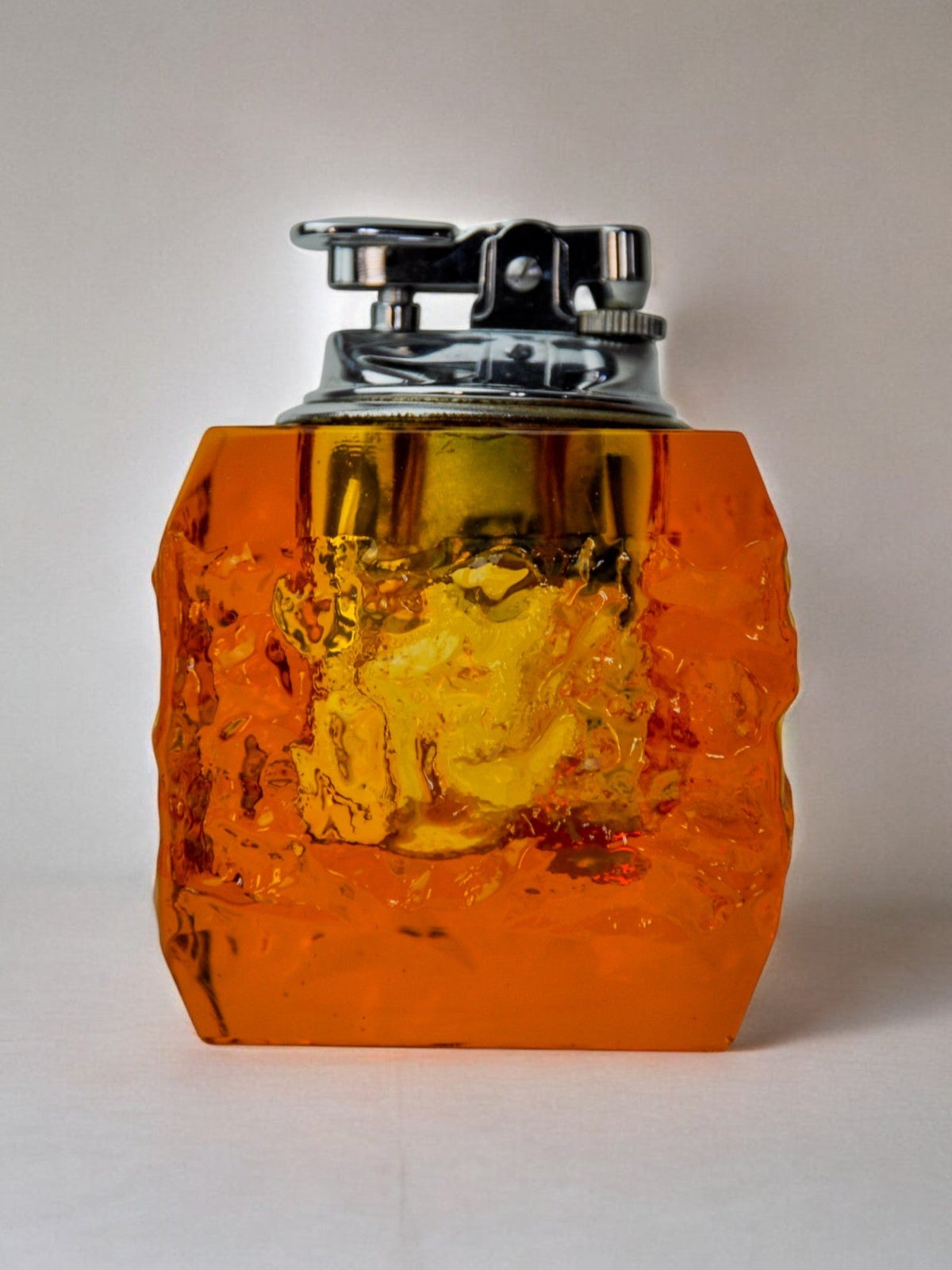 Orange ice lighter by Antonio Imperatore, murano glass, Italy, 1970 — detail view