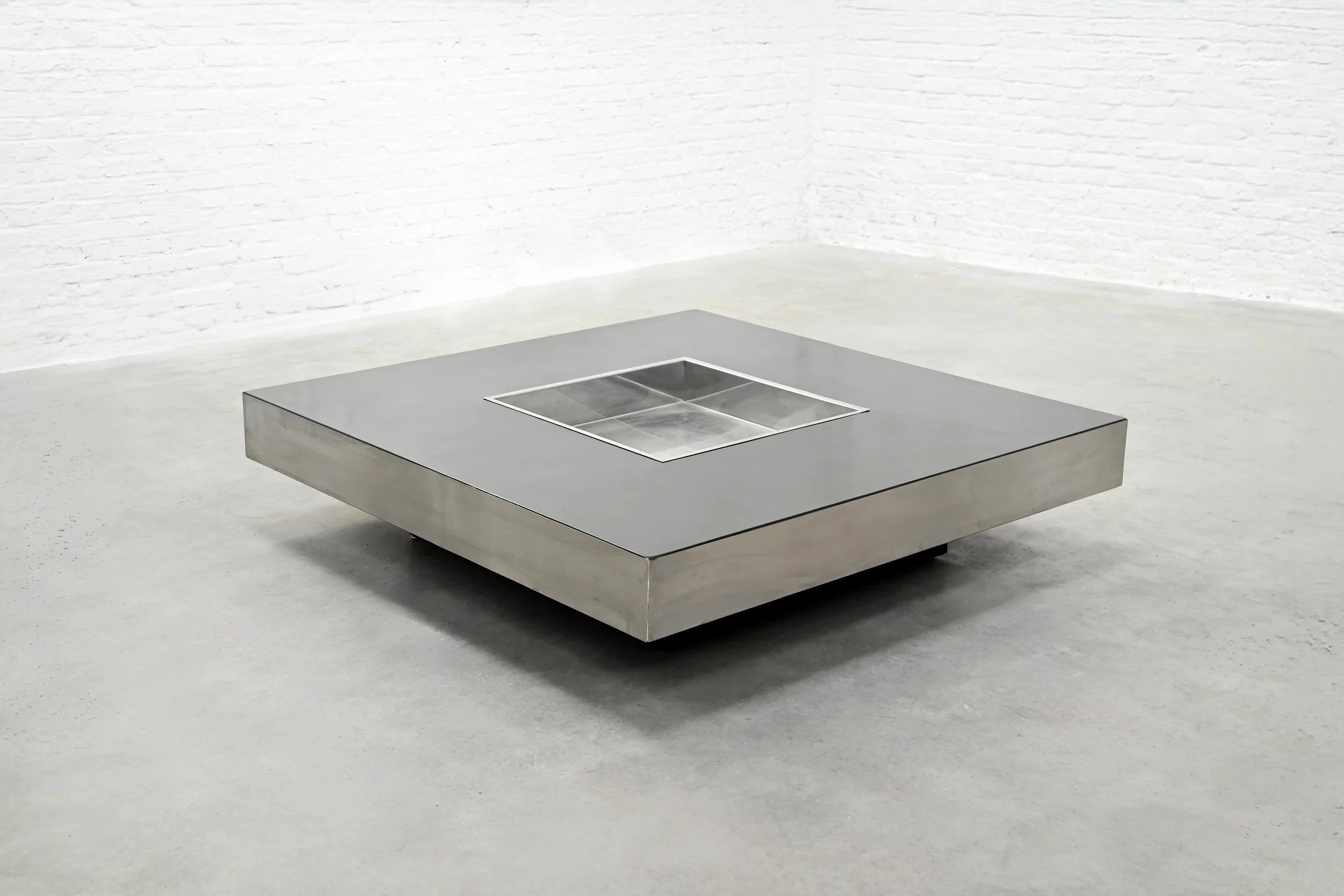 Chrome Coffee Table, 1970s — close-up of polished chrome surface