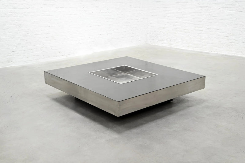 Chrome Coffee Table, 1970s — close-up of polished chrome surface