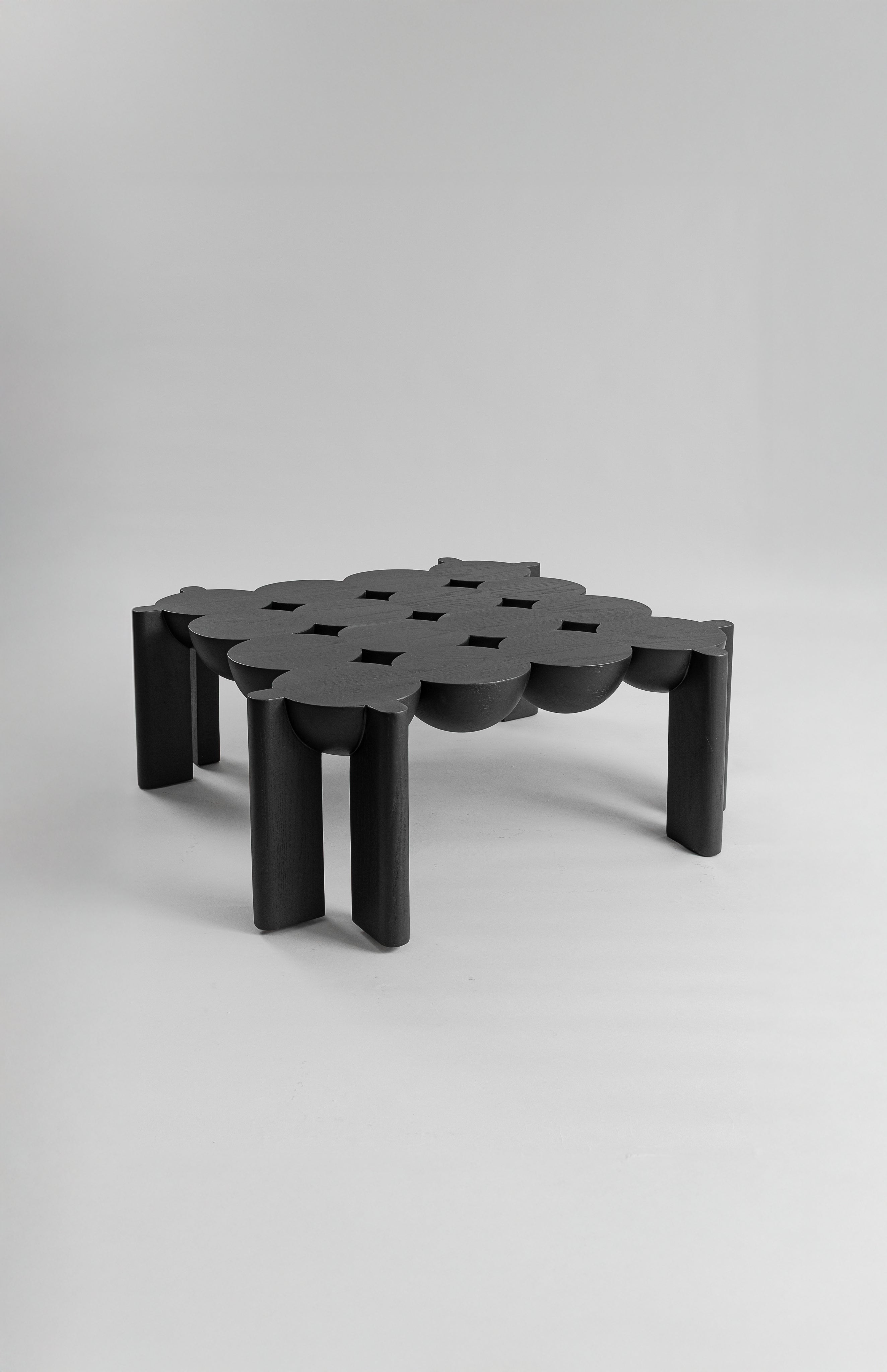 Solid Oak Coffee Table - BLEO Series by Daniel Couttolenc, Black Finish — side angle