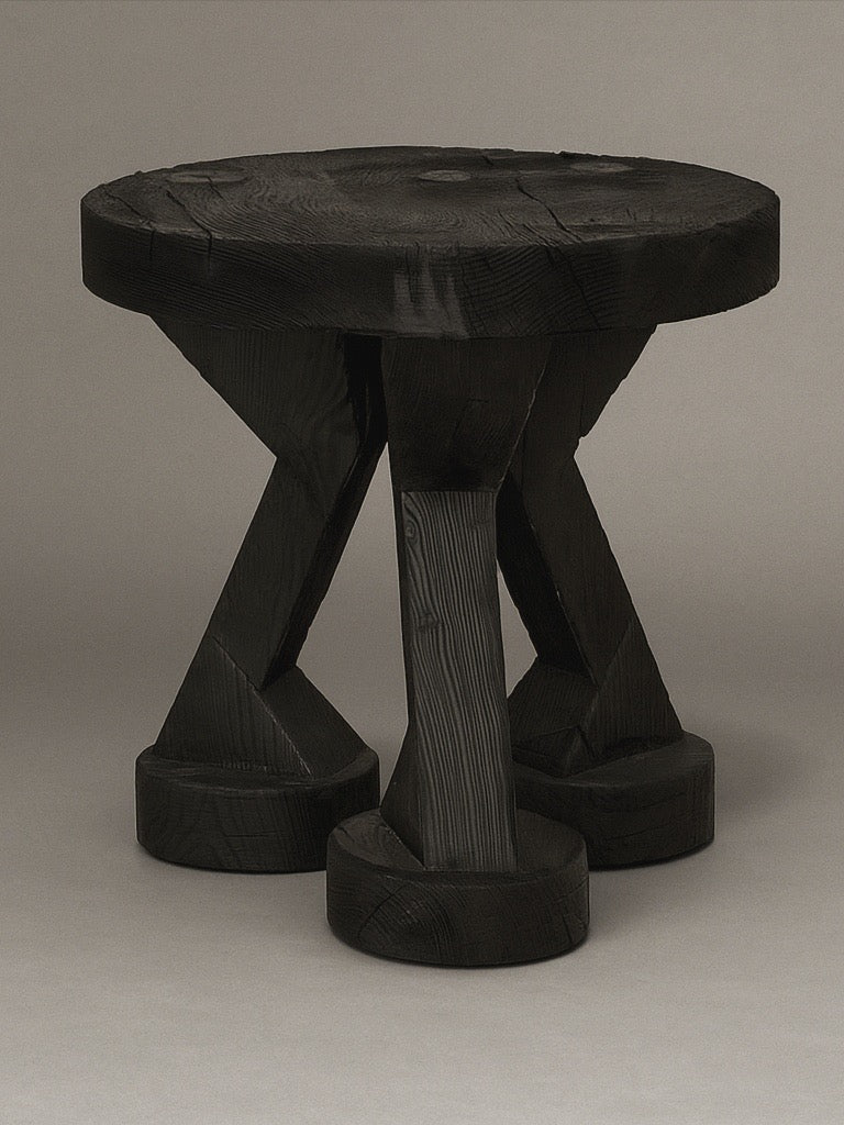 ABORA burnt wood end table with sculptural curved legs by Munaé