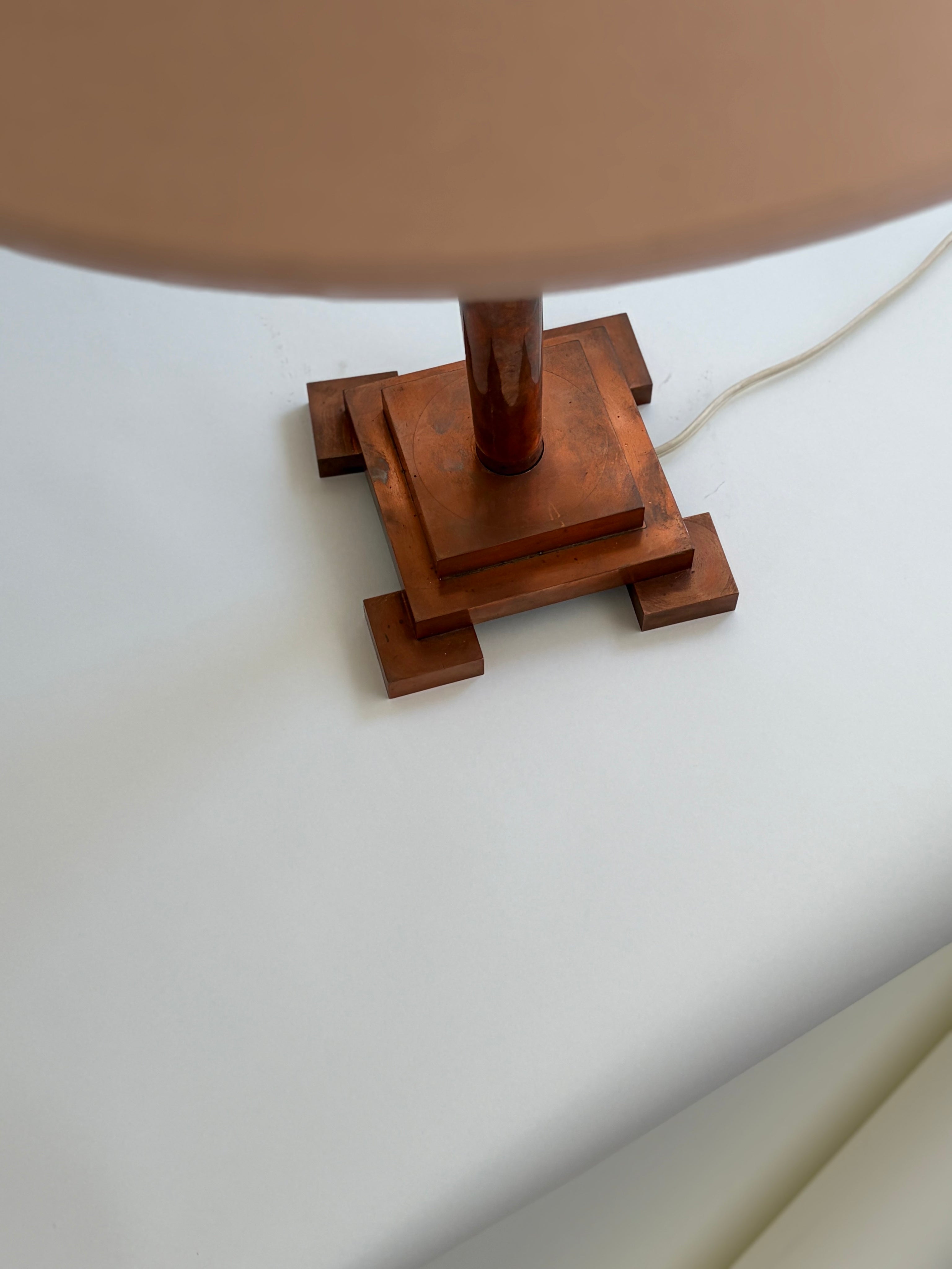 Art Deco Copper Column Lamp, Belgium, 1930s — detail view