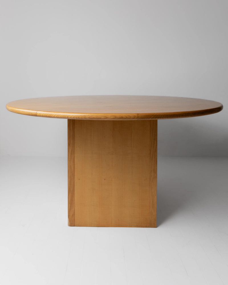 1980s Large Round Wooden Table — front view of smooth wooden surface