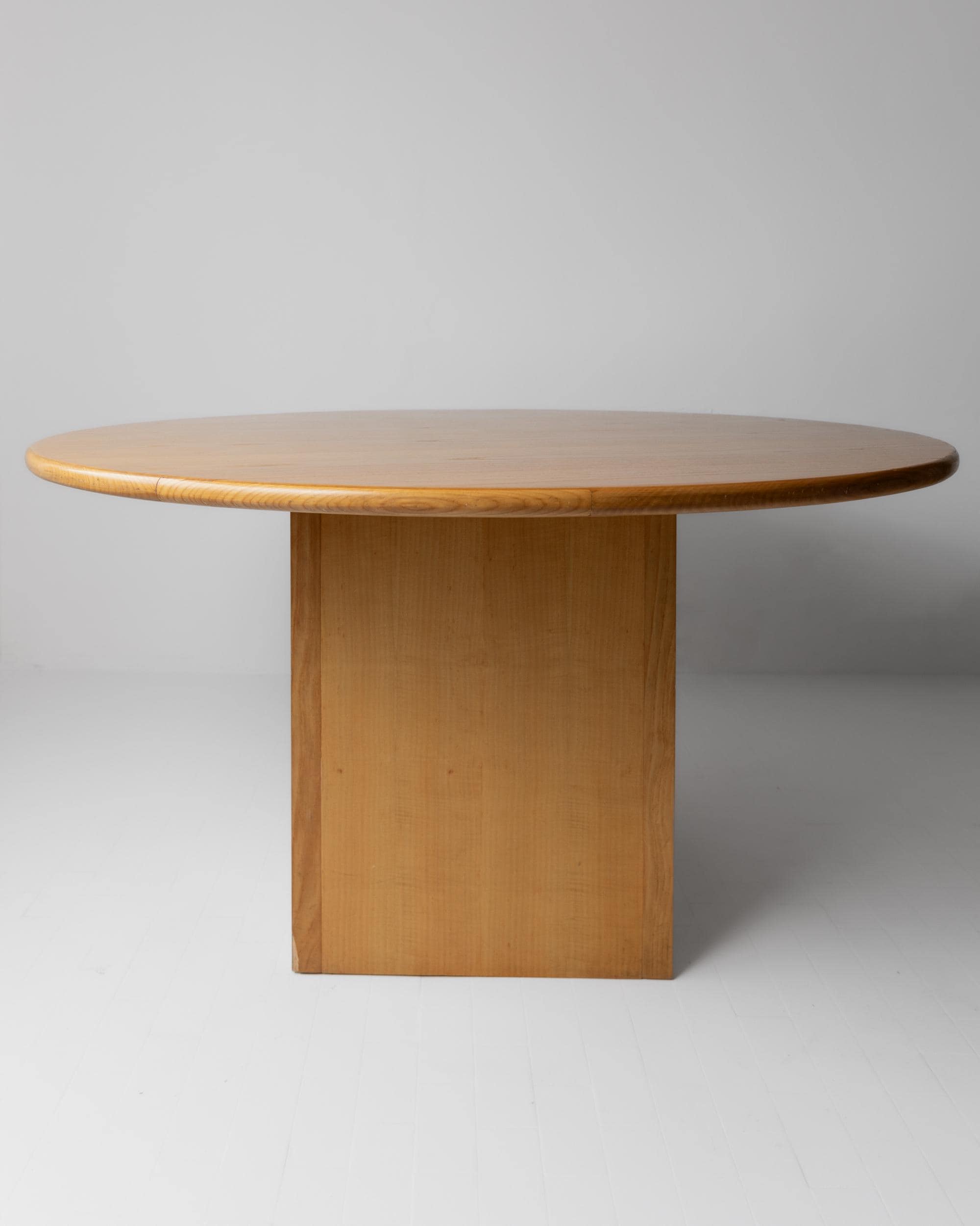 1980s Large Round Wooden Table — front view of smooth wooden surface