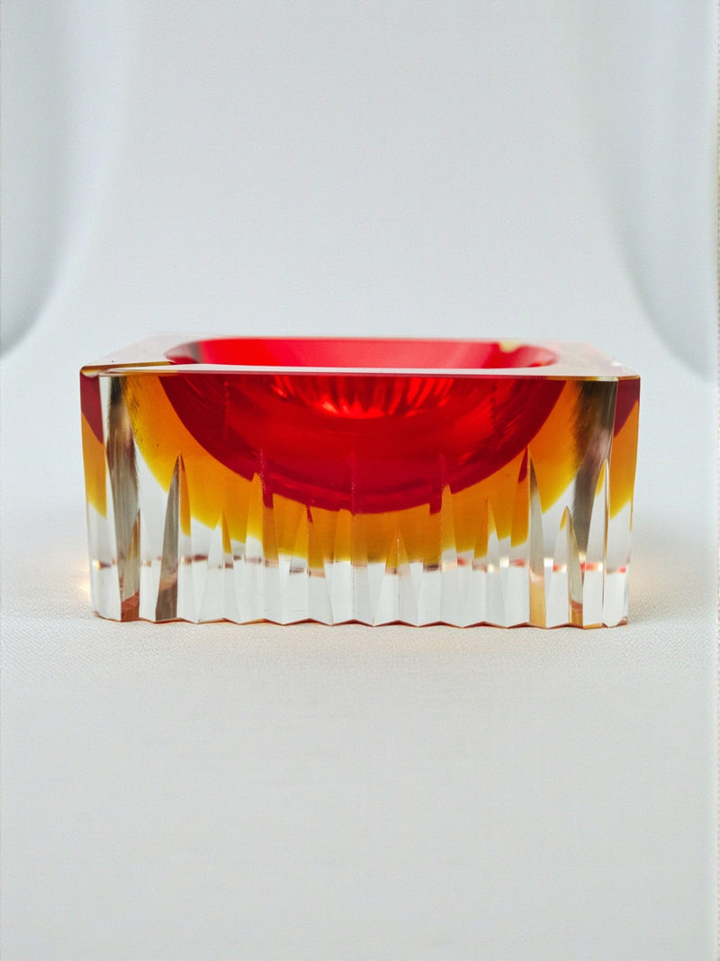 Red and yellow glass Sommerso ashtray by Seguso, Murano, Italy, 1970 | The Oblist — handcrafted vintage design