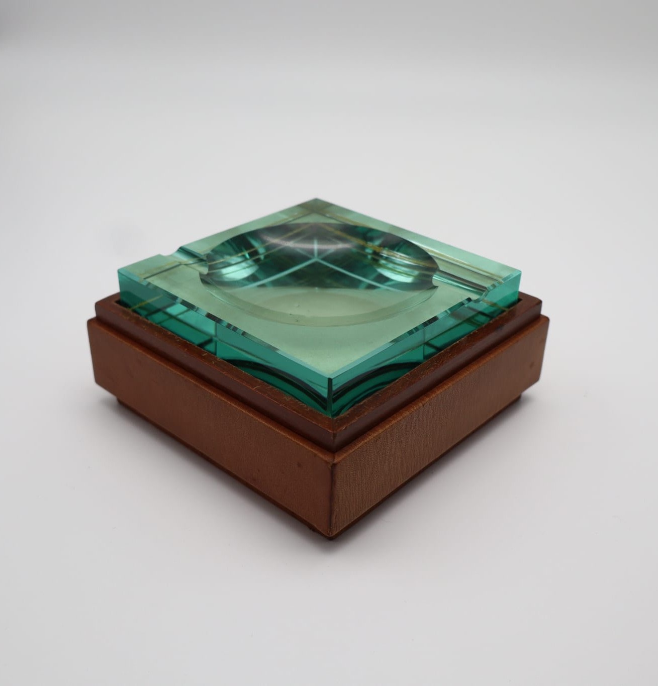 Fontana Arte Nile-Green Crystal Ashtray by Forma Finds | The Oblist — vintage crystal, hidden compartment