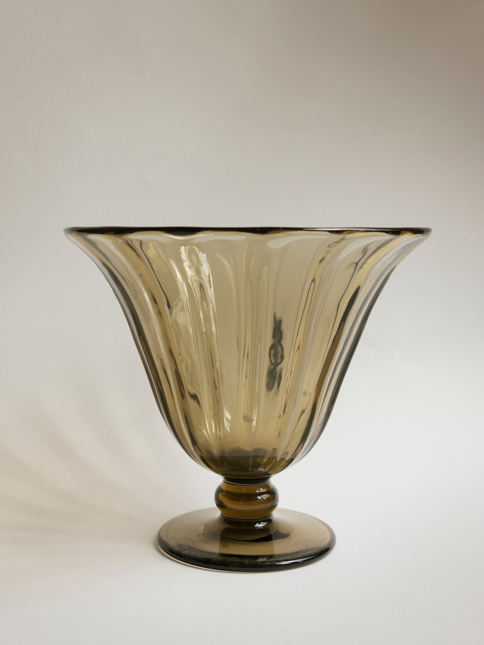 Muller Freres Luneville French Art Deco Glass Tulip Vase, Fume Brown c. 1920s — side angle