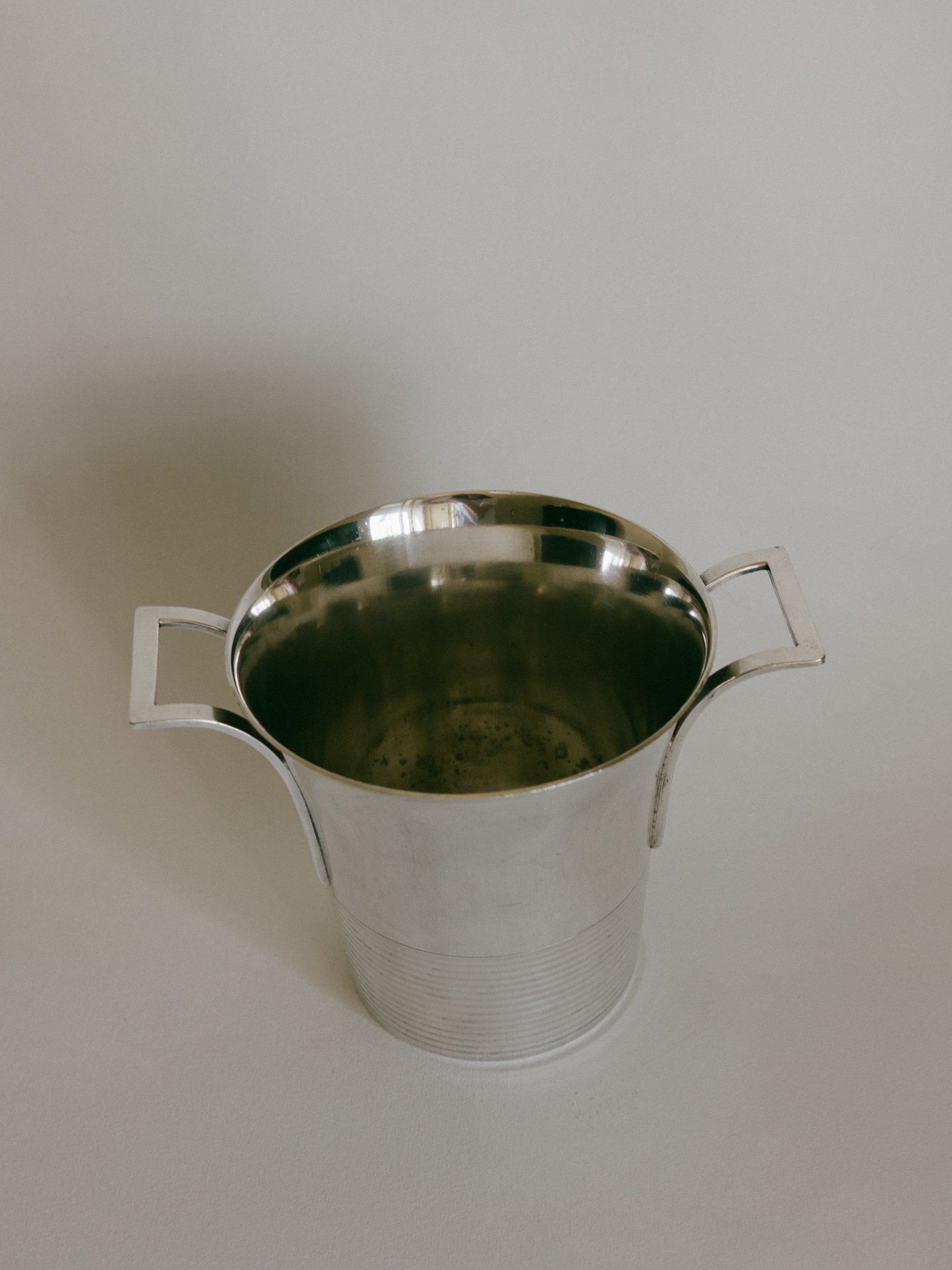French Art Deco Silver-Plated Small Wine Cooler / Ice Bucket by Deschamps Frères c. 1930s — lifestyle setting