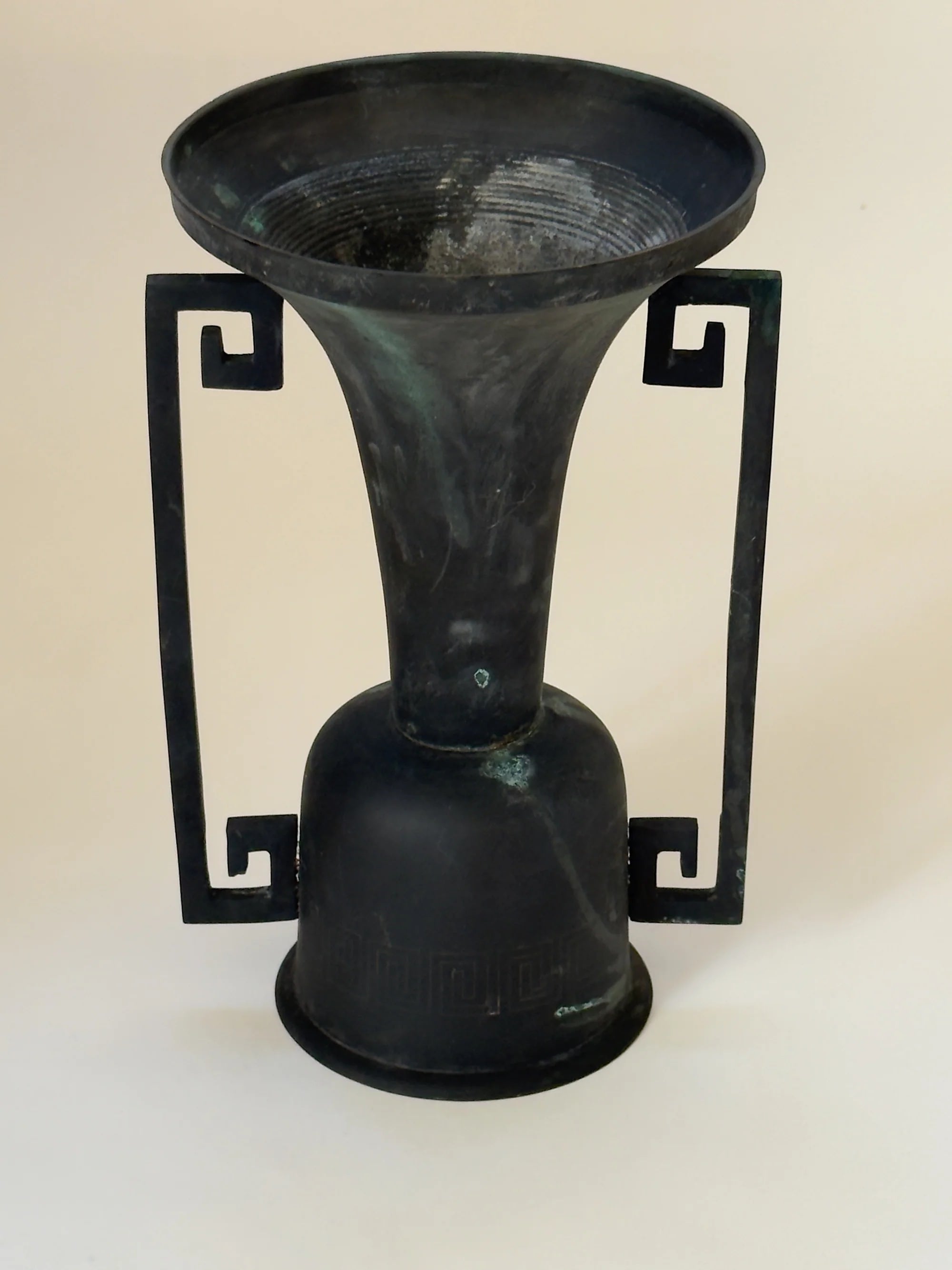 Antique Japanese Bronze Temple Vase, 19th Century — side angle showing intricate handle design