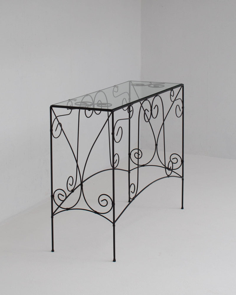 Vintage Wrought Iron Console Table With Glass Top by Malata Antwerp | The Oblist