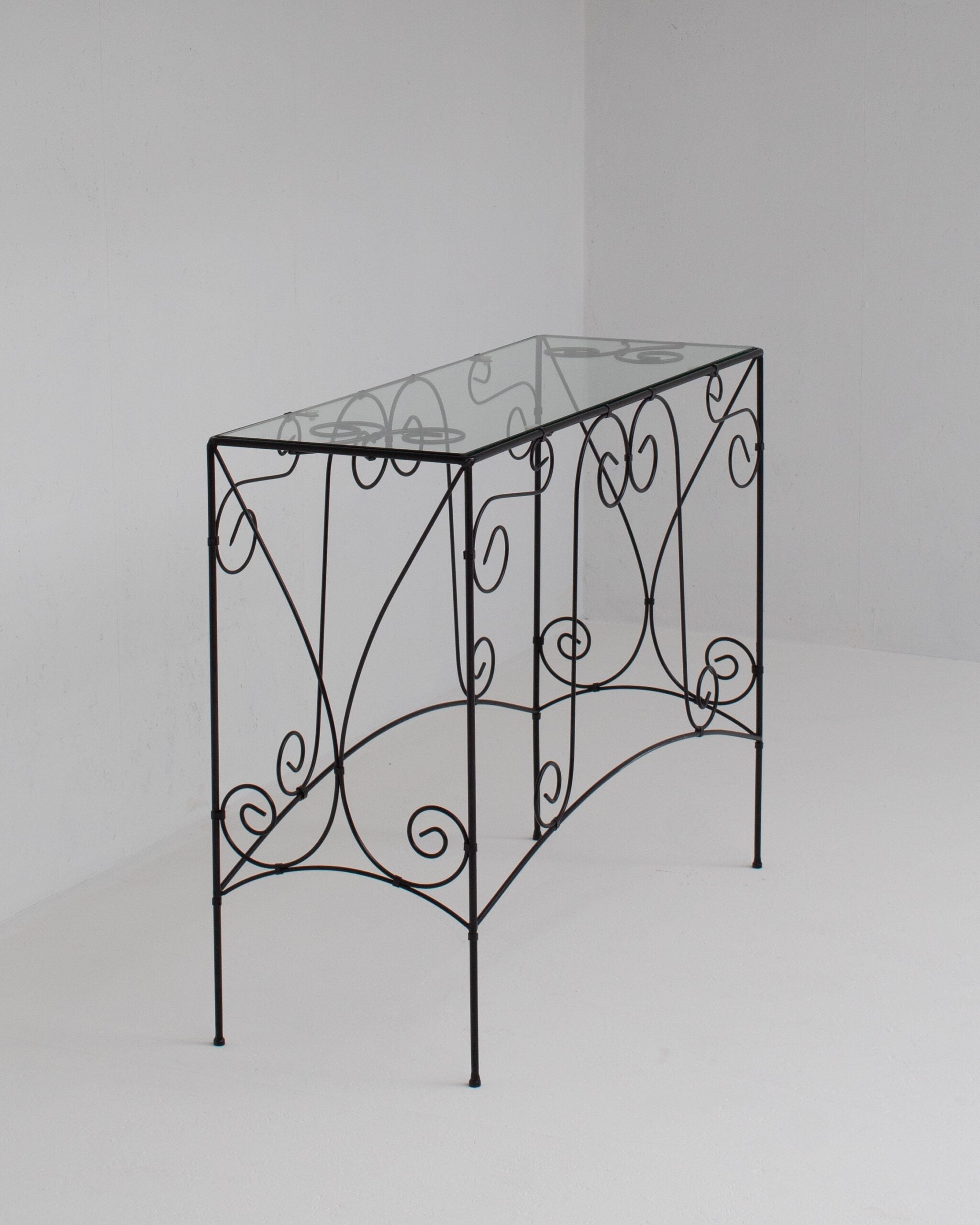 Vintage Wrought Iron Console Table With Glass Top by Malata Antwerp | The Oblist