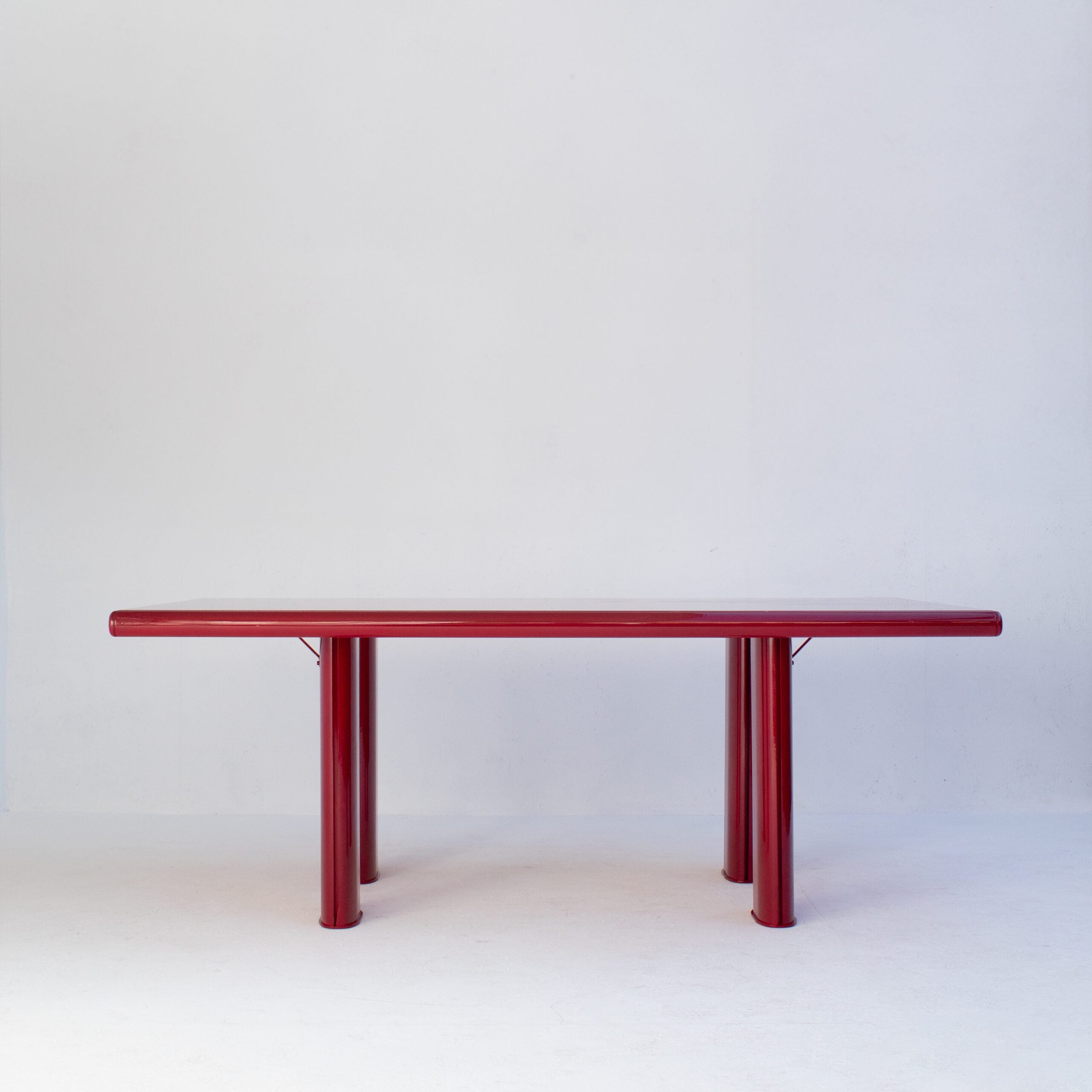 Red Lacquered Dining Table in Wood and Metal