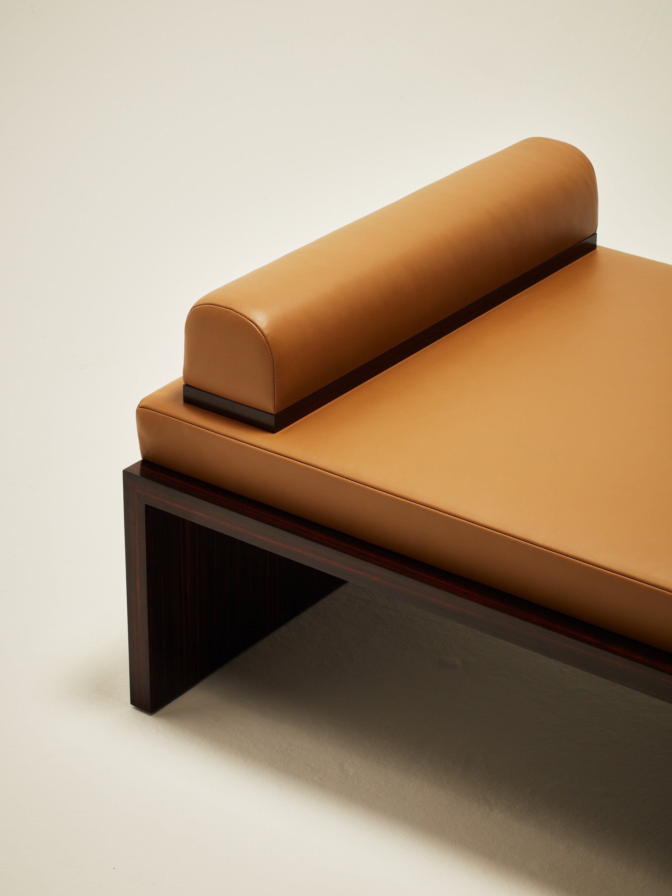 'Continuous' Daybed Handcrafted in Wood Veneer & Leather Upholstery by Atelier FM | The Oblist