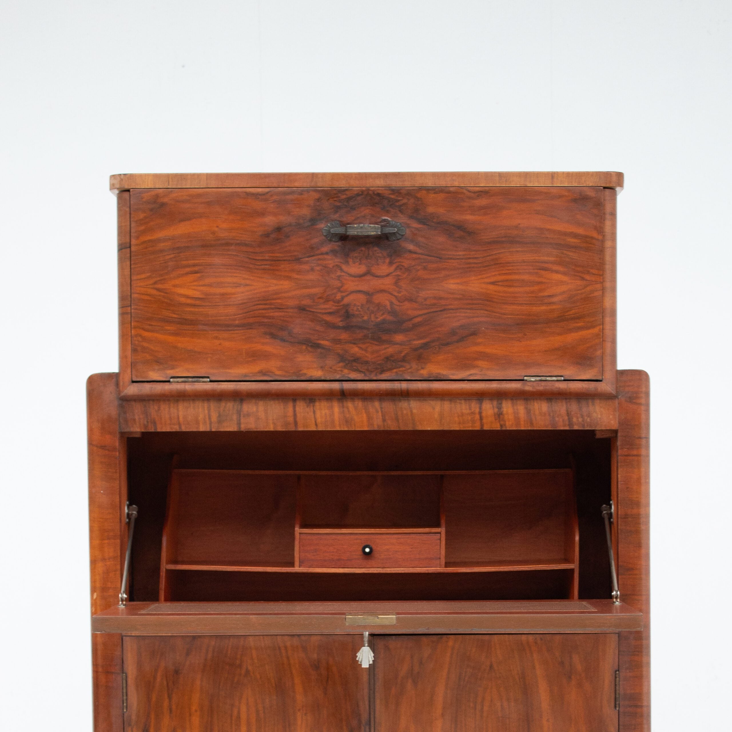 Vintage Biedermeier Secretary Cabinet in Walnut Veneer — close-up