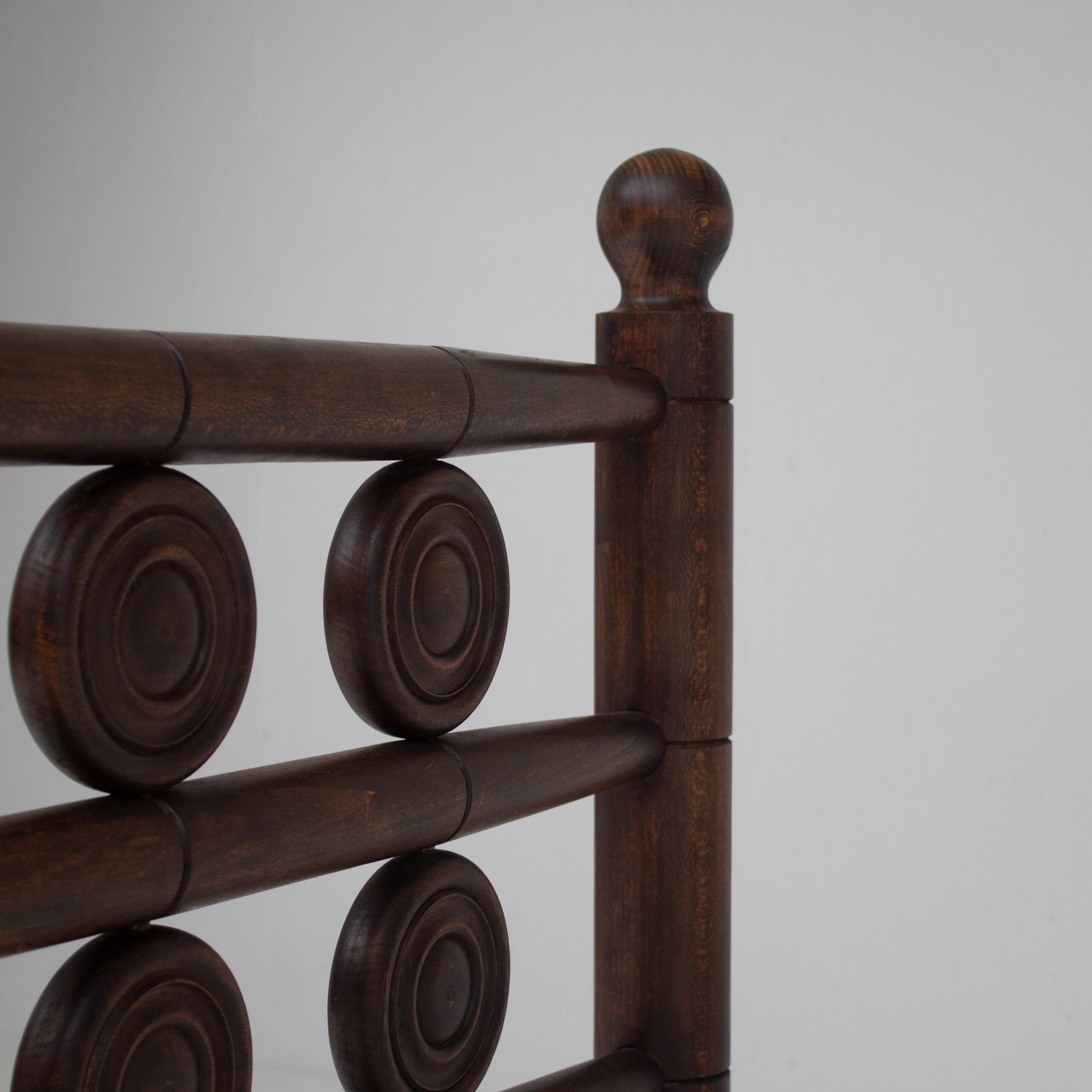 Mid-Century Wooden Bed with Sculptural Headboard — view 10