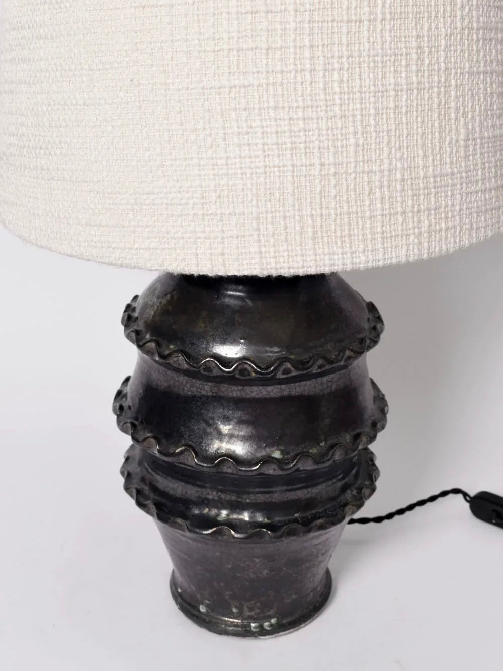 Black Glazed Ceramic Table Lamp — detail view