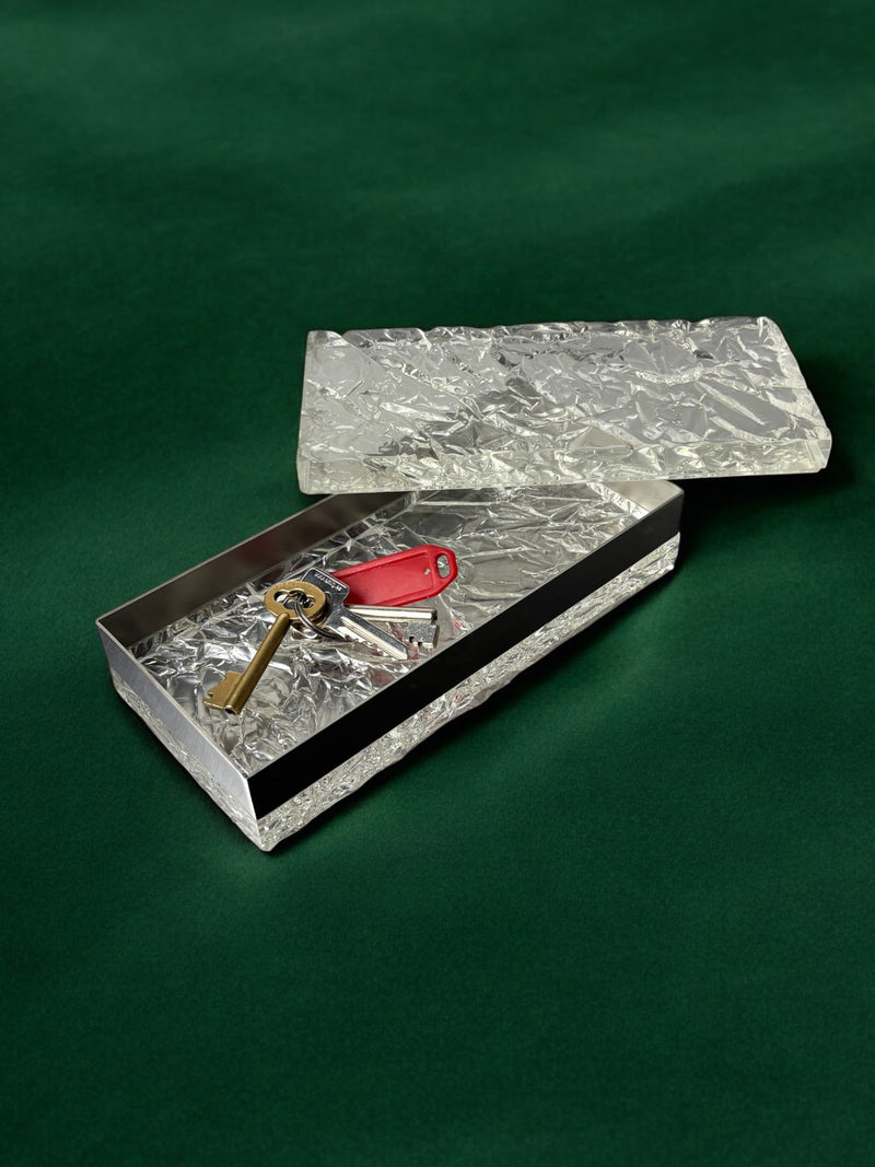 Ice Effect Lucite Vanity Box, Italy, 1970s — angled view with keys inside