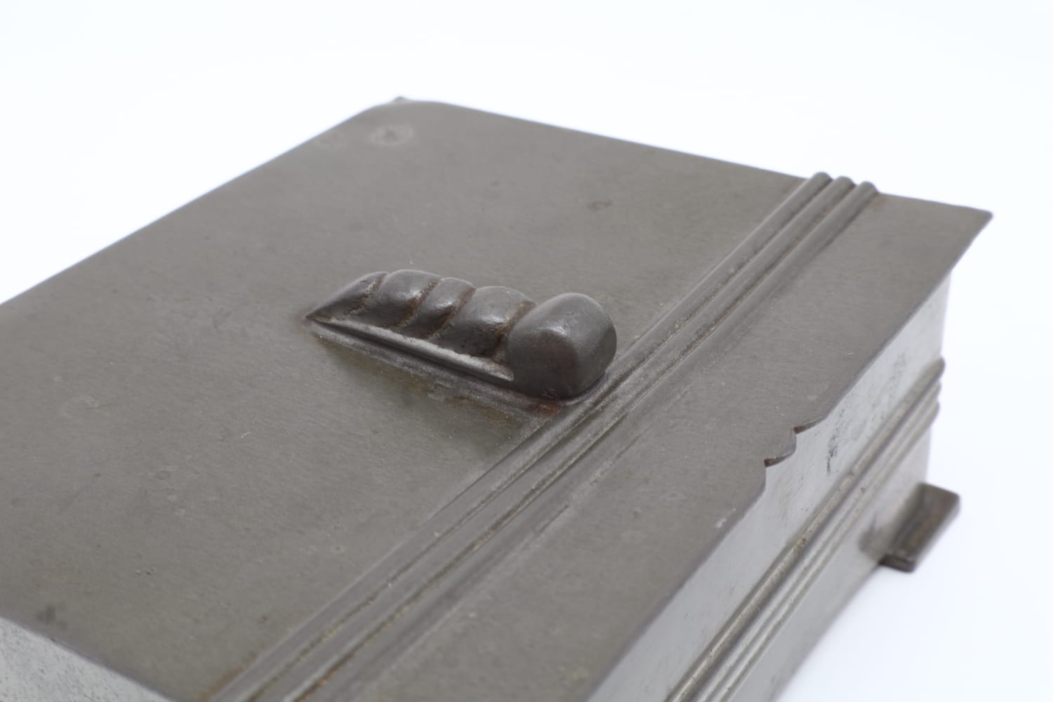 Art Deco Stepped Pewter Box – Germany, c. 1930 — close-up